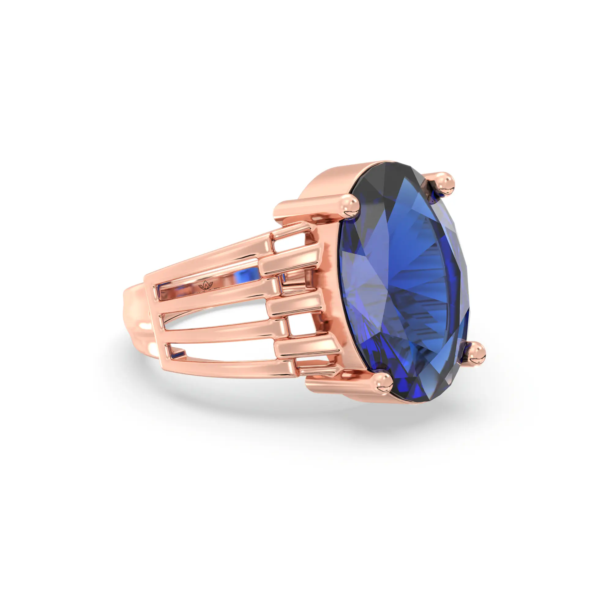 Blue Sapphire (Neelam) Ring for Women in 18K Rose Gold – Oval 13x8 mm, Prong Setting, 5 g (Design K17B-1) thumbnail