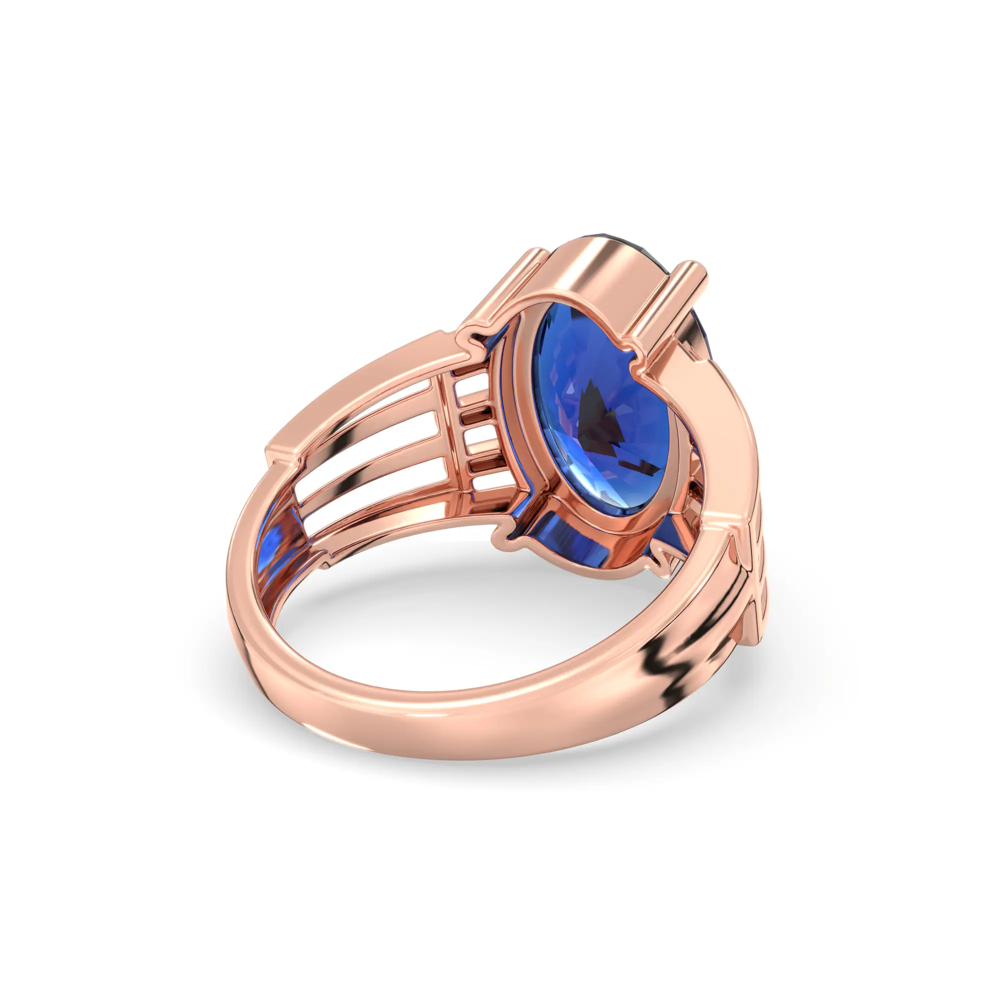 Blue Sapphire (Neelam) Ring for Women in 18K Rose Gold – Oval 13x8 mm, Prong Setting, 5 g (Design K17B-1) thumbnail