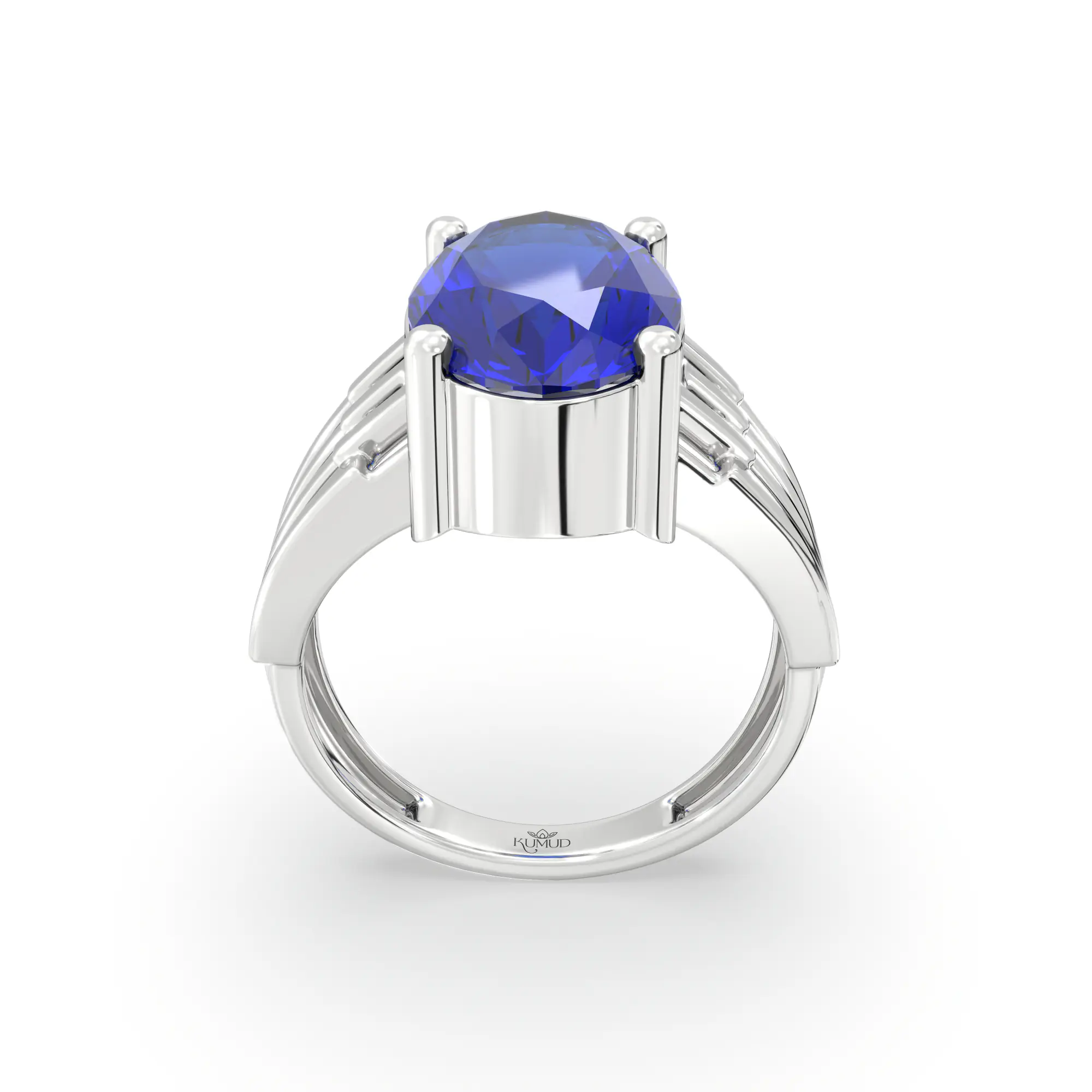 Blue Sapphire (Neelam) Ring for Women in 18K White Gold – Oval 13x8 mm, Prong Setting, 5 g (Design K17B-1) thumbnail