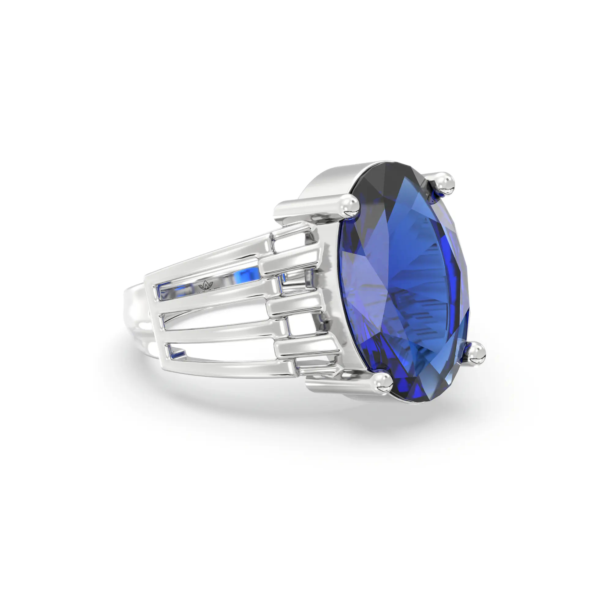 Blue Sapphire (Neelam) Ring for Women in 18K White Gold – Oval 13x8 mm, Prong Setting, 5 g (Design K17B-1) thumbnail