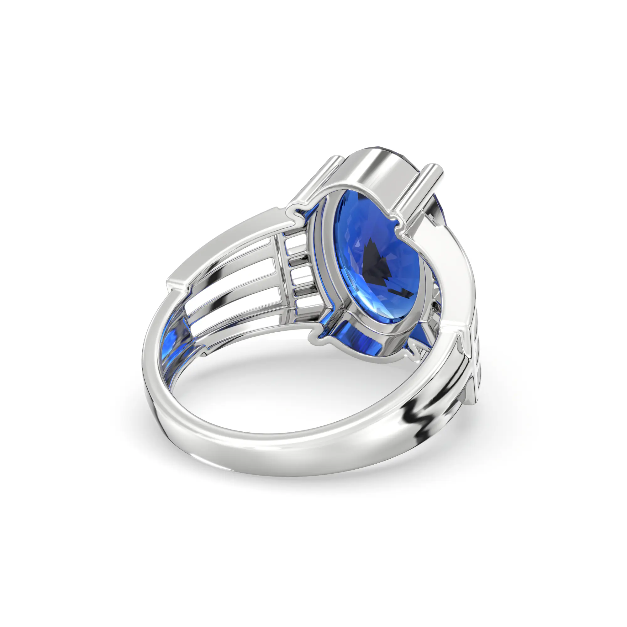 Blue Sapphire (Neelam) Ring for Women in 18K White Gold – Oval 13x8 mm, Prong Setting, 5 g (Design K17B-1) thumbnail