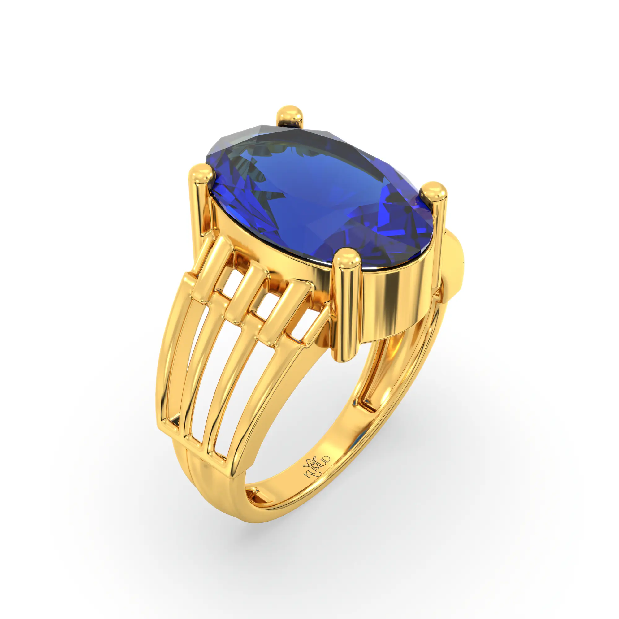 Blue Sapphire (Neelam) Ring for Women in 22K Yellow Gold – Oval 13x8 mm, Prong Setting, 5 g (Design K17B-1) thumbnail
