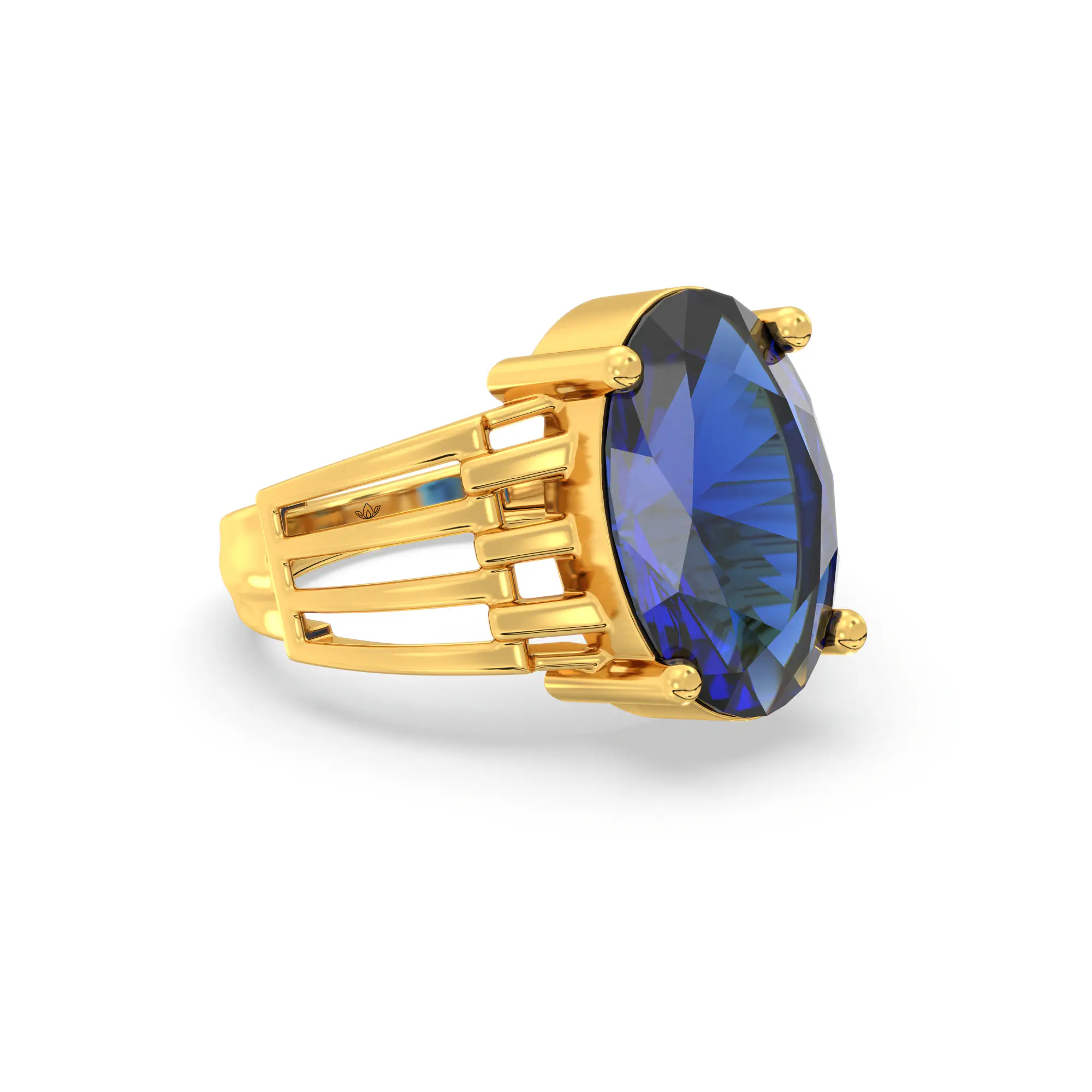 Blue Sapphire (Neelam) Ring for Women in 22K Yellow Gold – Oval 13x8 mm, Prong Setting, 5 g (Design K17B-1) thumbnail