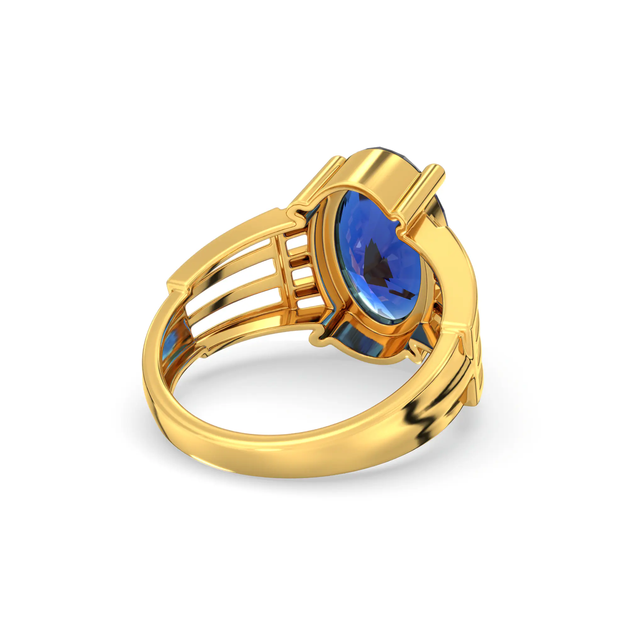 Blue Sapphire (Neelam) Ring for Women in 22K Yellow Gold – Oval 13x8 mm, Prong Setting, 5 g (Design K17B-1) thumbnail
