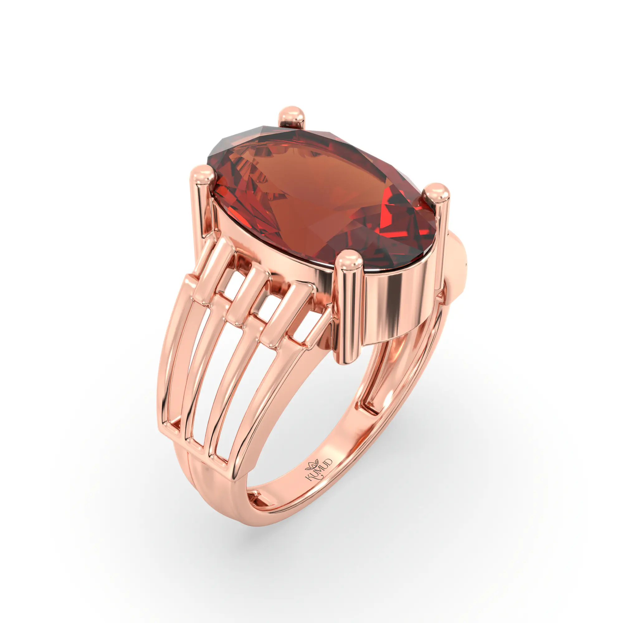 Hessonite (Gomed) Ring for Women in 18K Rose Gold – Oval 13x8 mm, Prong Setting, 5 g (Design K17B-1) thumbnail