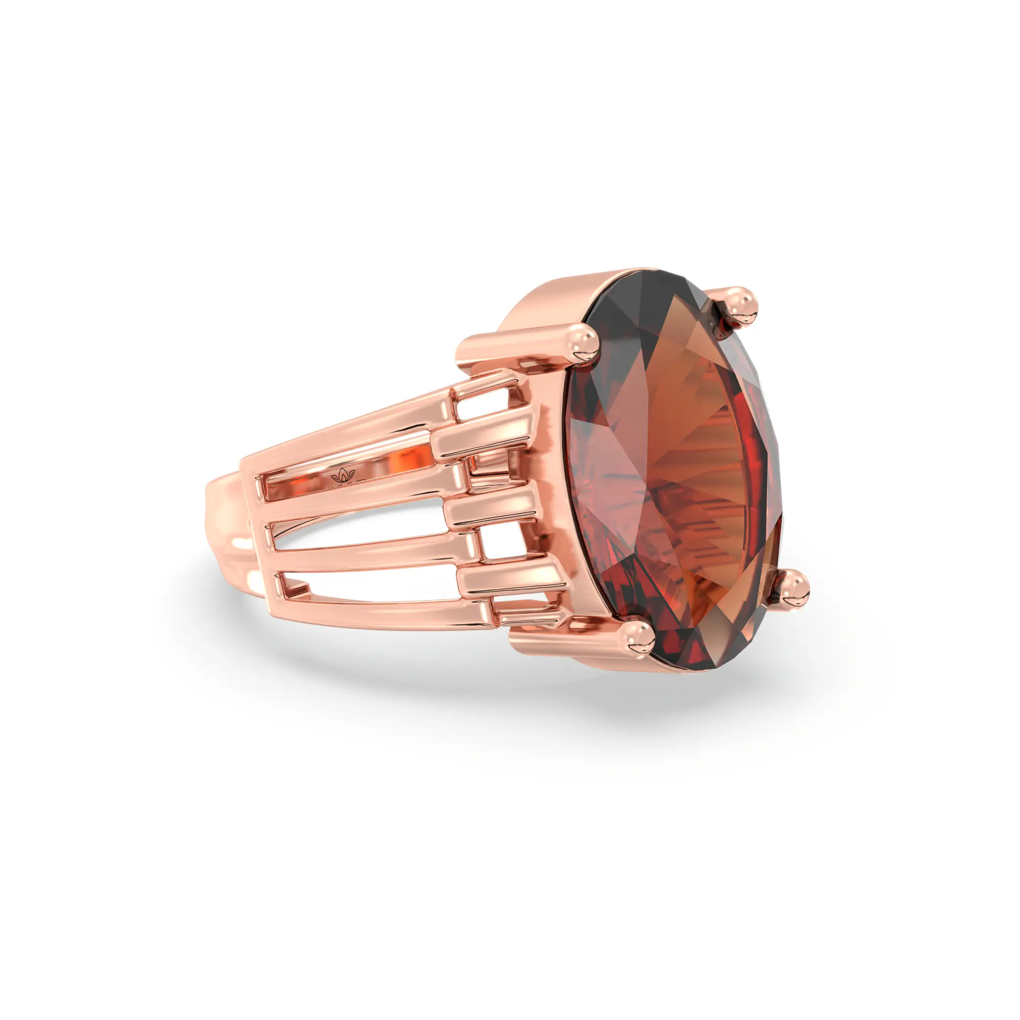 Hessonite (Gomed) Ring for Women in 18K Rose Gold – Oval 13x8 mm, Prong Setting, 5 g (Design K17B-1) thumbnail