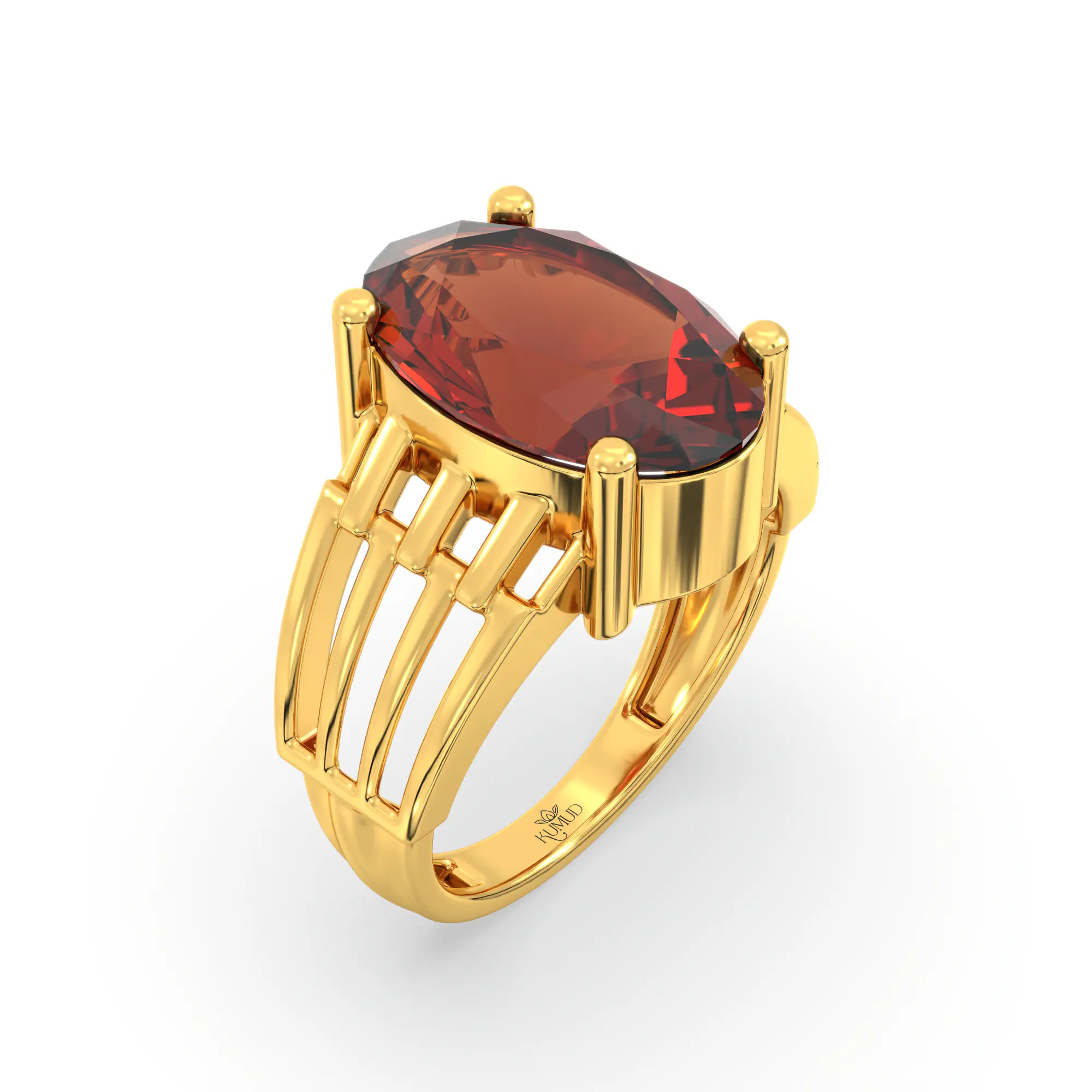 Hessonite (Gomed) Ring for Women in 22K Yellow Gold – Oval 13x8 mm, Prong Setting, 5 g (Design K17B-1) thumbnail