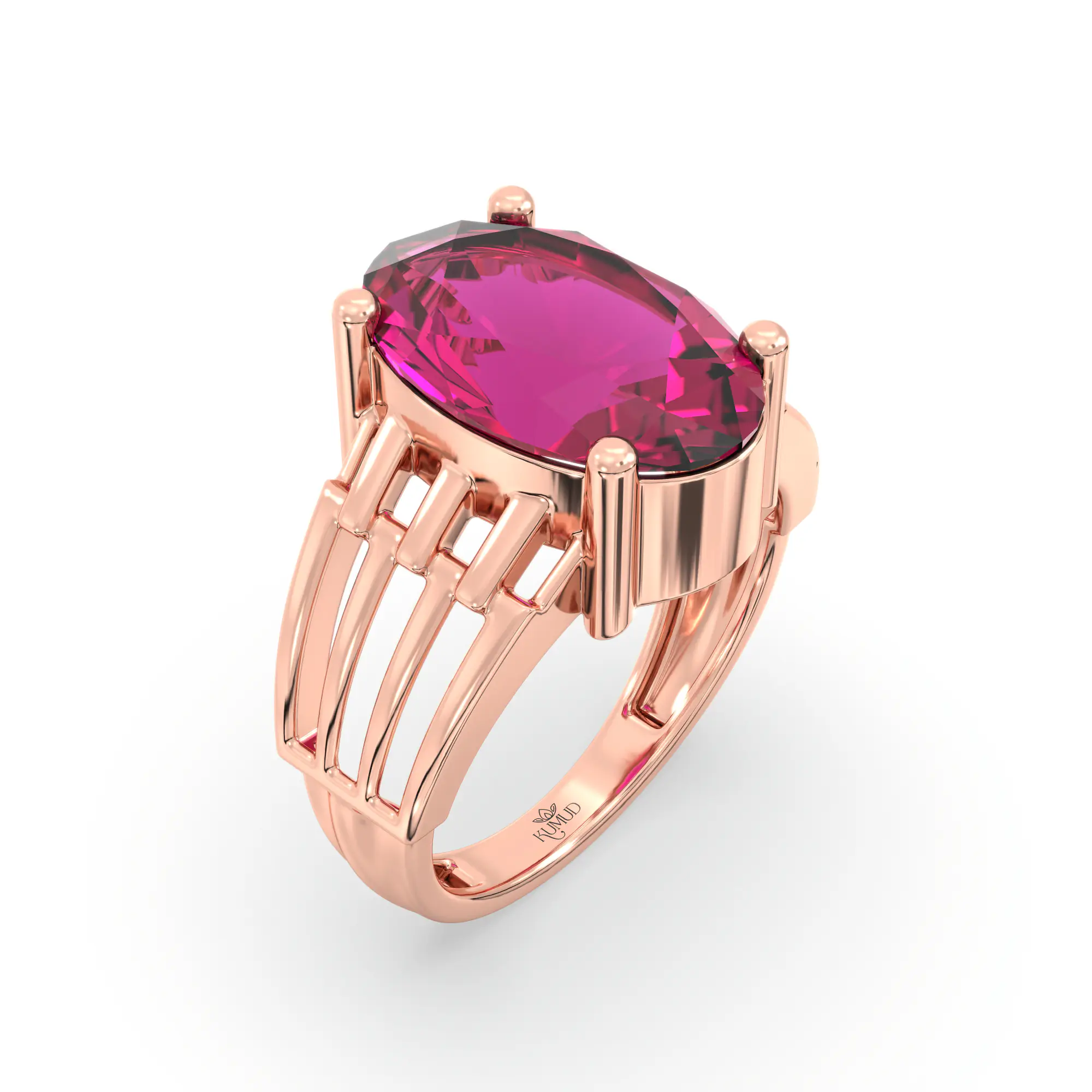 Ruby (Manik) Ring for Women in 18K Rose Gold – Oval 13x8 mm, Prong Setting, 5 g (Design K17B-1) thumbnail