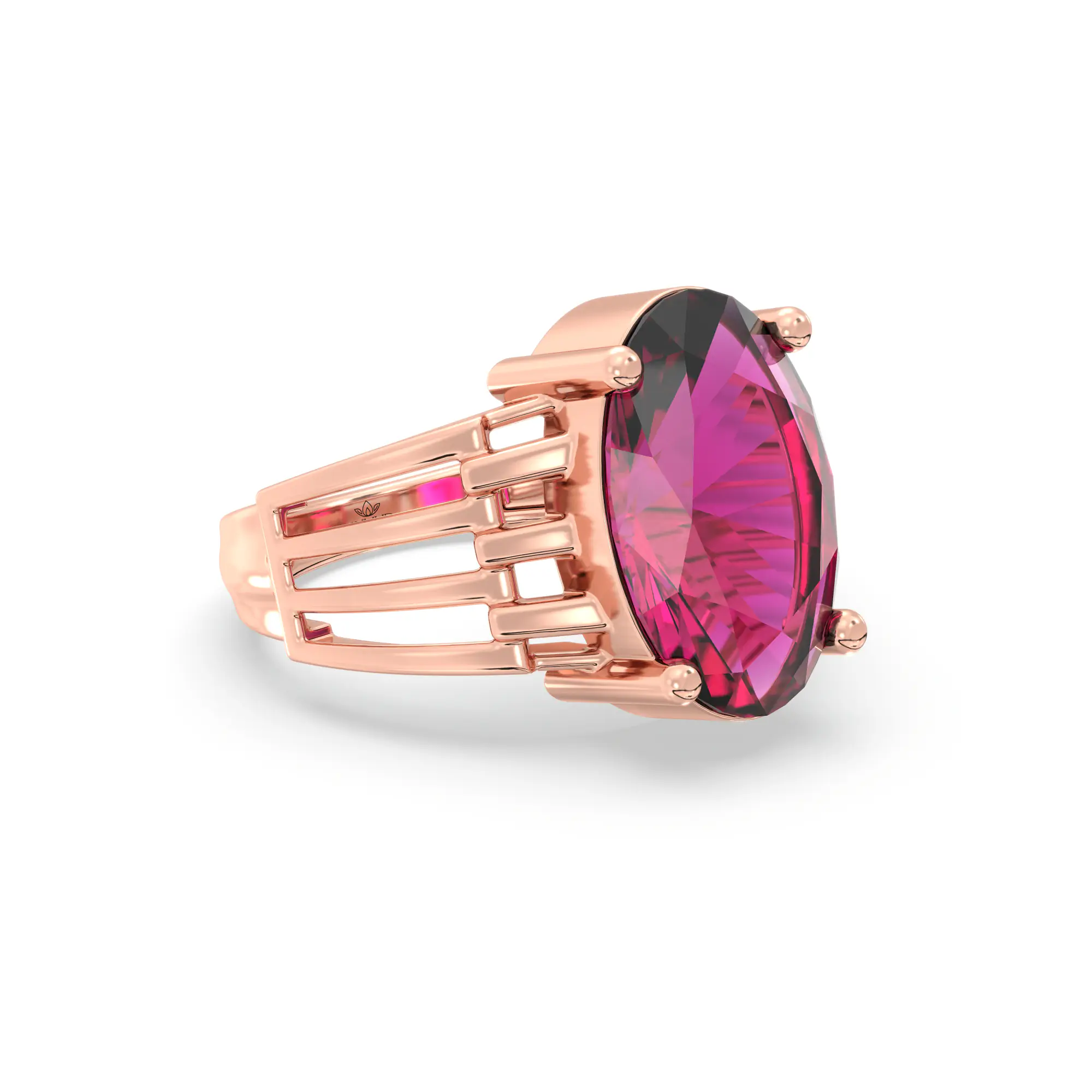 Ruby (Manik) Ring for Women in 18K Rose Gold – Oval 13x8 mm, Prong Setting, 5 g (Design K17B-1) thumbnail