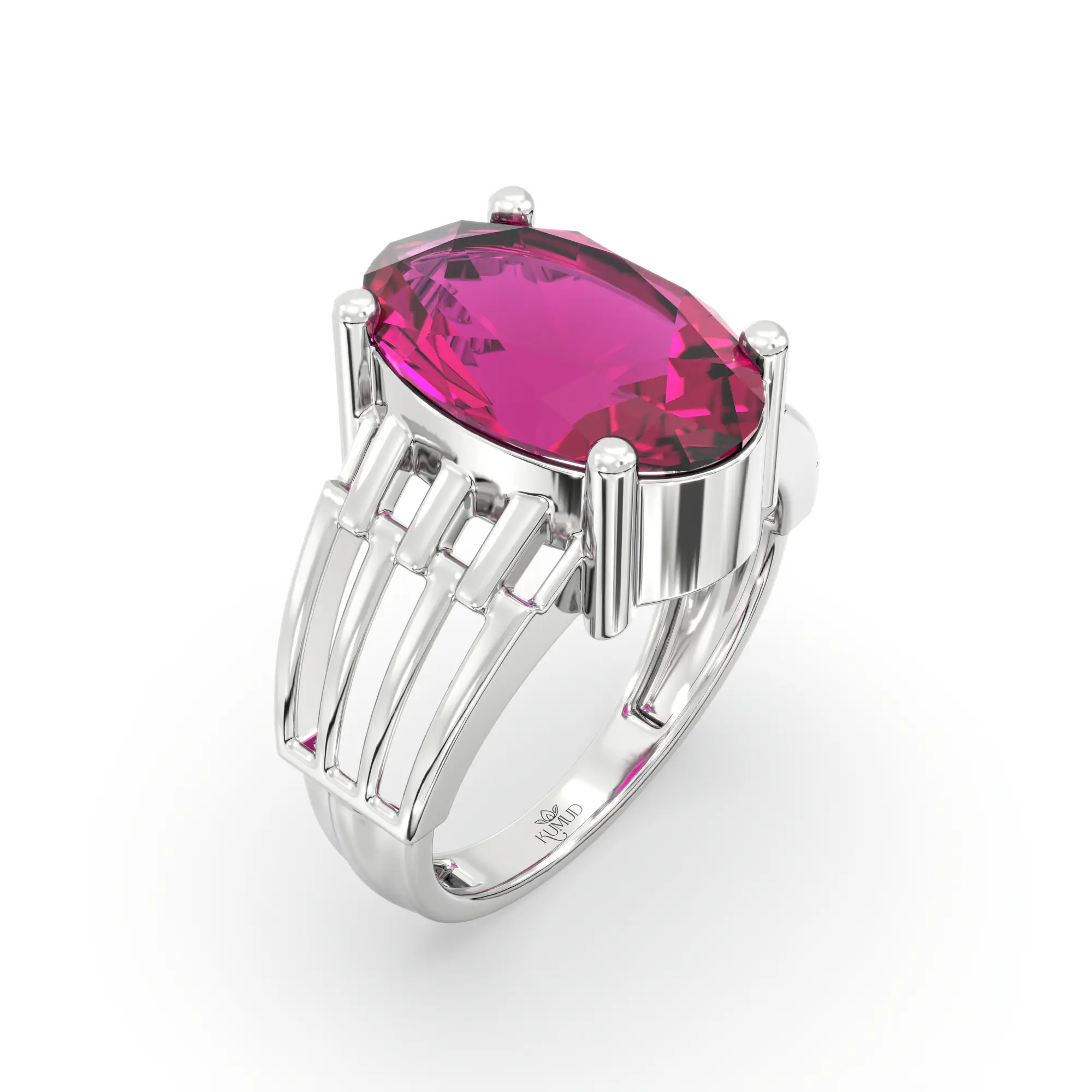 Ruby (Manik) Ring for Women in 18K White Gold – Oval 13x8 mm, Prong Setting, 5 g (Design K17B-1) thumbnail
