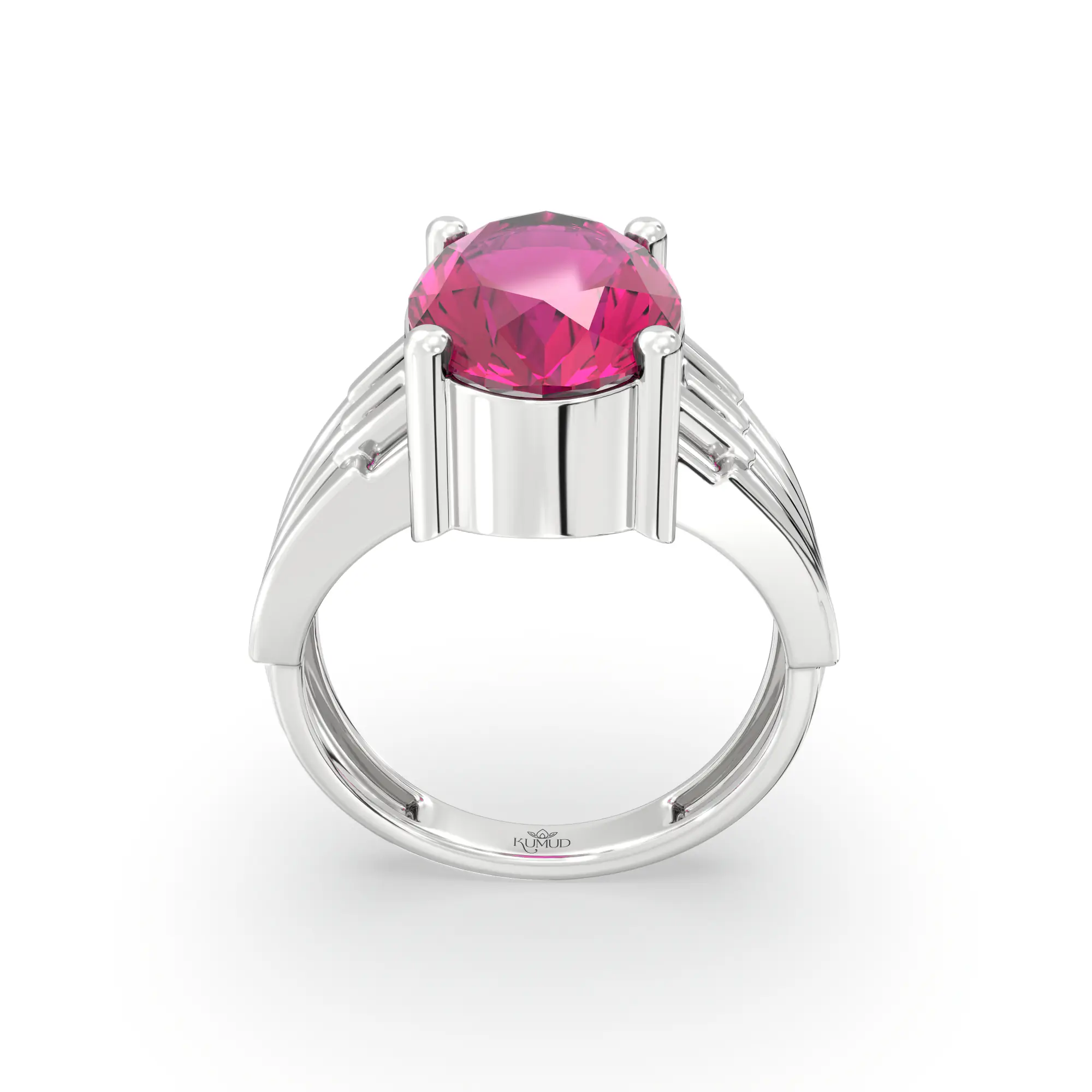 Ruby (Manik) Ring for Women in 18K White Gold – Oval 13x8 mm, Prong Setting, 5 g (Design K17B-1) thumbnail