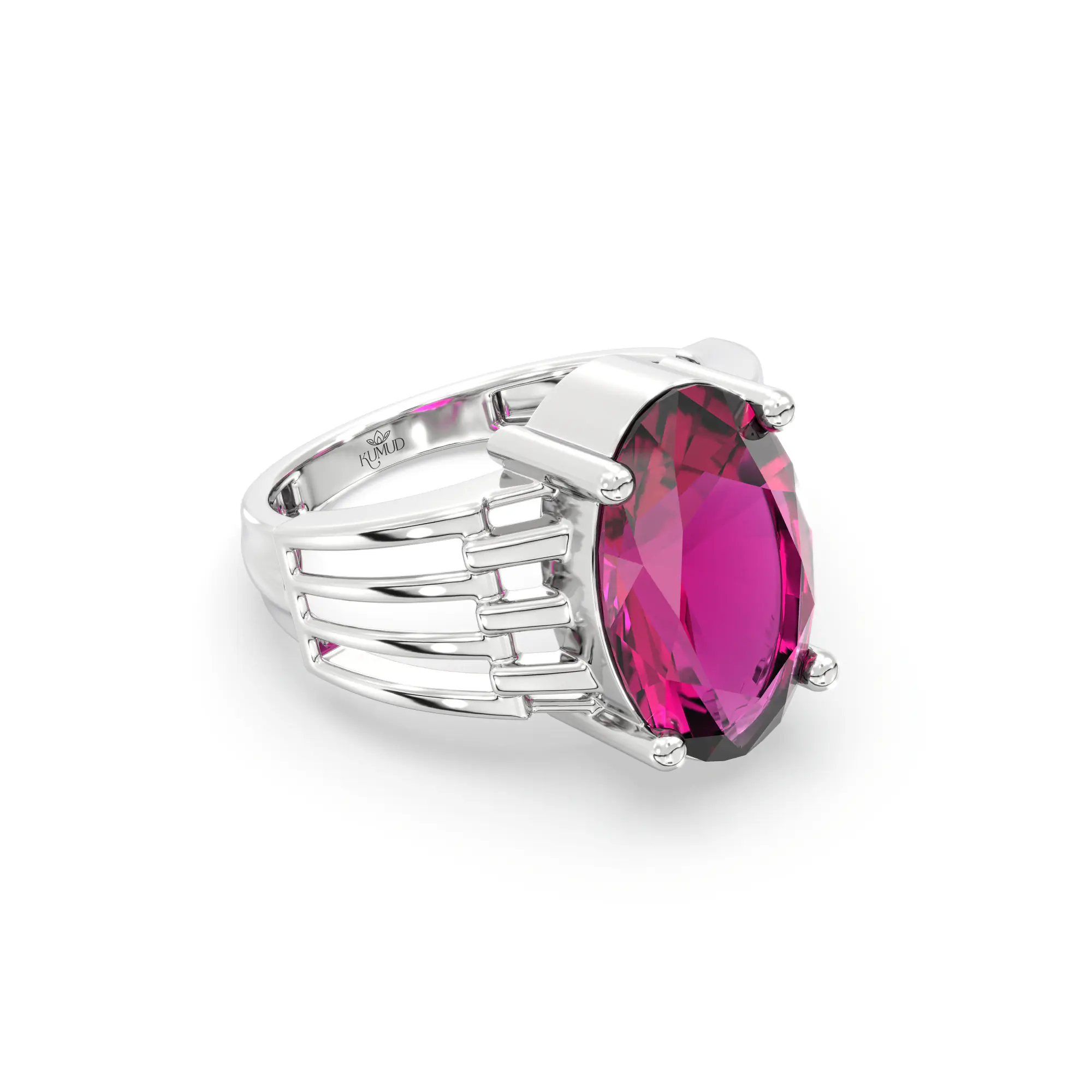 Ruby (Manik) Ring for Women in 18K White Gold – Oval 13x8 mm, Prong Setting, 5 g (Design K17B-1) thumbnail