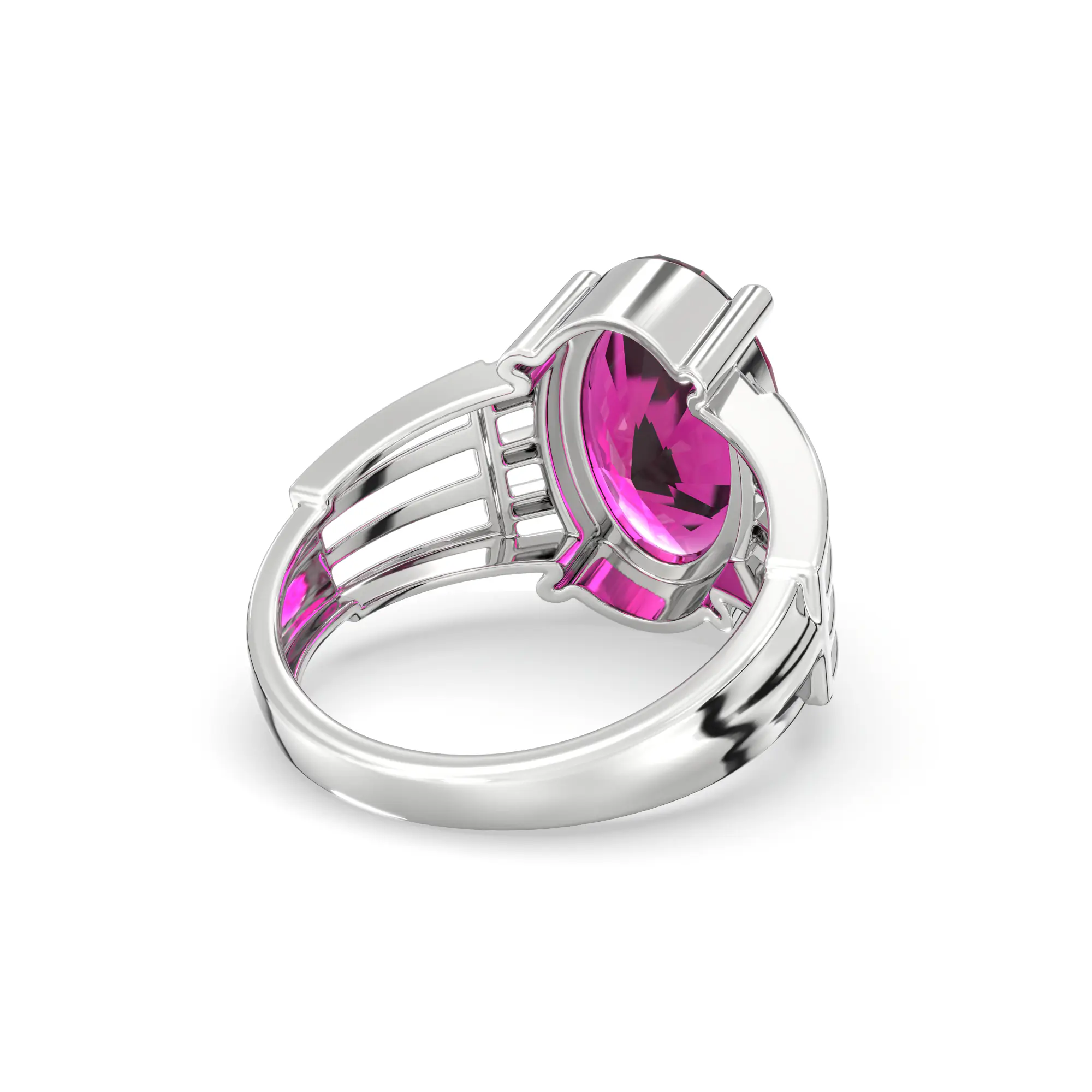Ruby (Manik) Ring for Women in 18K White Gold – Oval 13x8 mm, Prong Setting, 5 g (Design K17B-1) thumbnail
