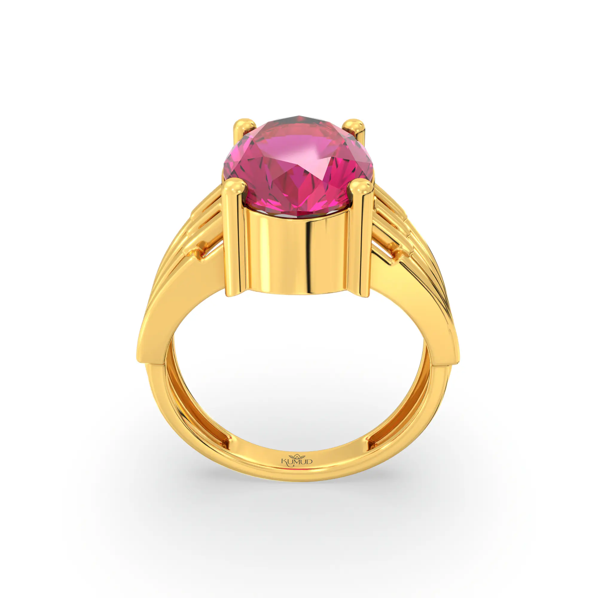 Ruby (Manik) Ring for Women in 22K Yellow Gold – Oval 13x8 mm, Prong Setting, 5 g (Design K17B-1) thumbnail