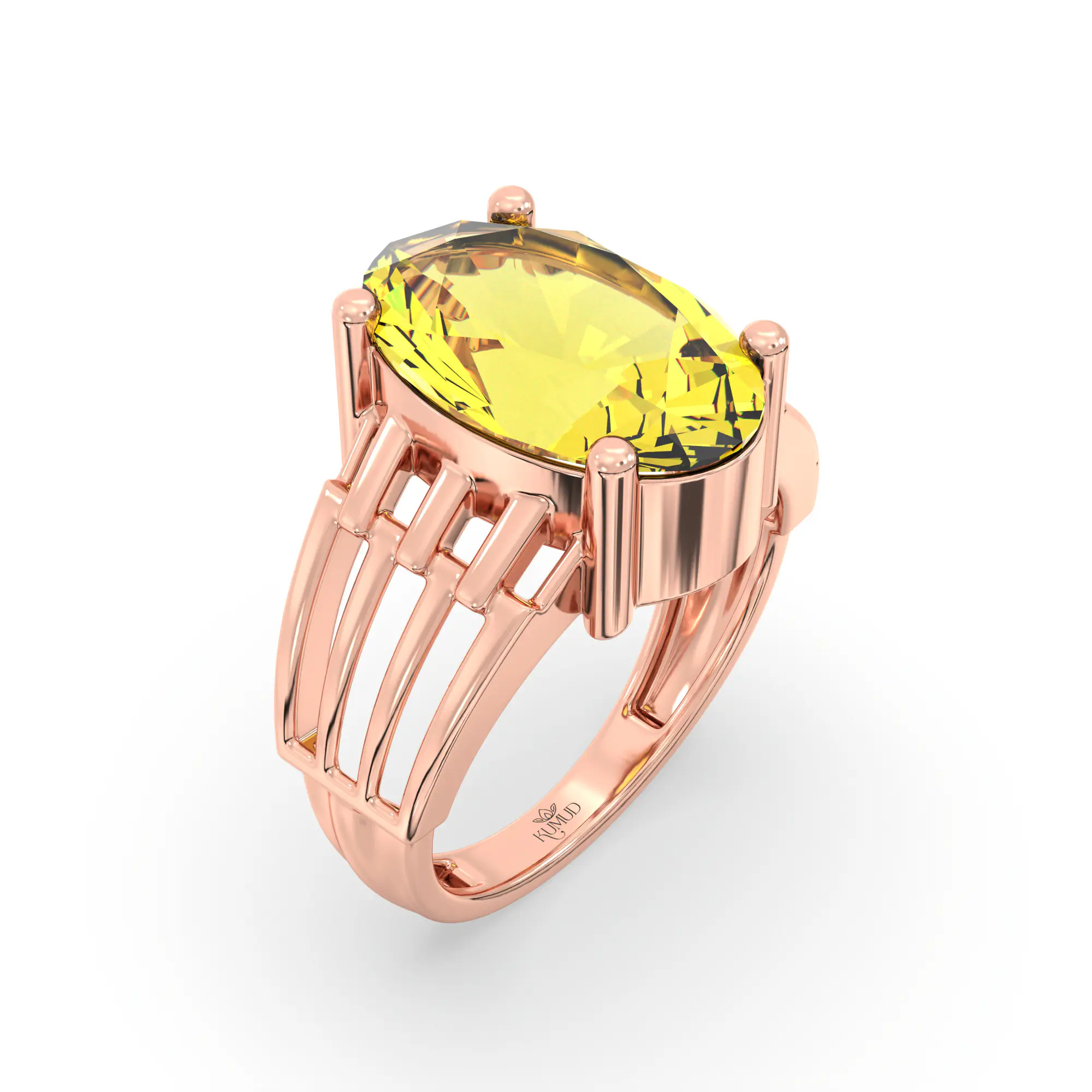 Yellow Sapphire (Pukhraj) Ring for Women in 18K Rose Gold – Oval 13x8 mm, Prong Setting, 5 g (Design K17B-1) thumbnail