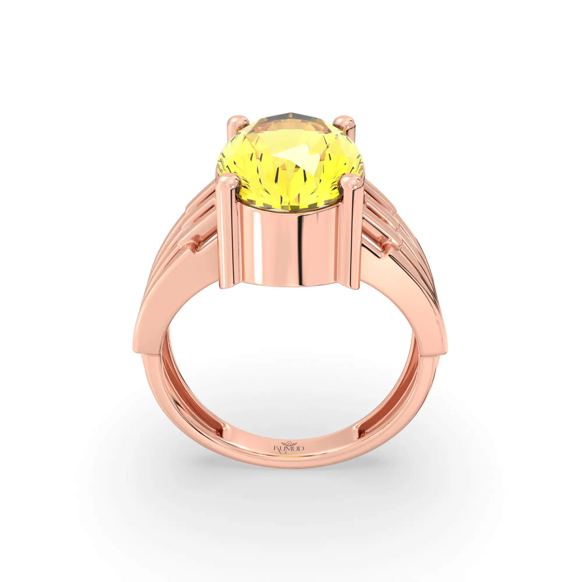 Yellow Sapphire (Pukhraj) Ring for Women in 18K Rose Gold – Oval 13x8 mm, Prong Setting, 5 g (Design K17B-1) thumbnail