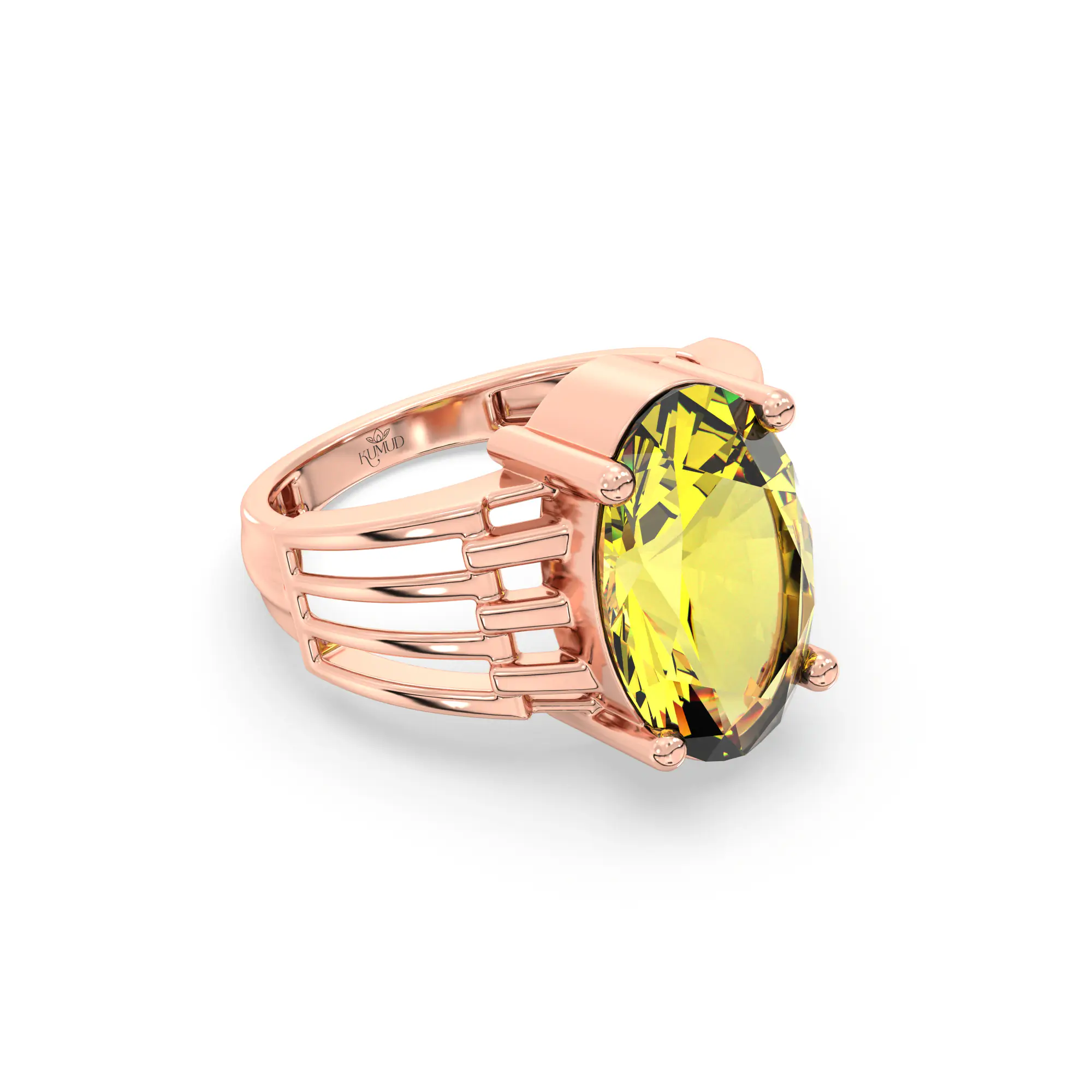 Yellow Sapphire (Pukhraj) Ring for Women in 18K Rose Gold – Oval 13x8 mm, Prong Setting, 5 g (Design K17B-1) thumbnail