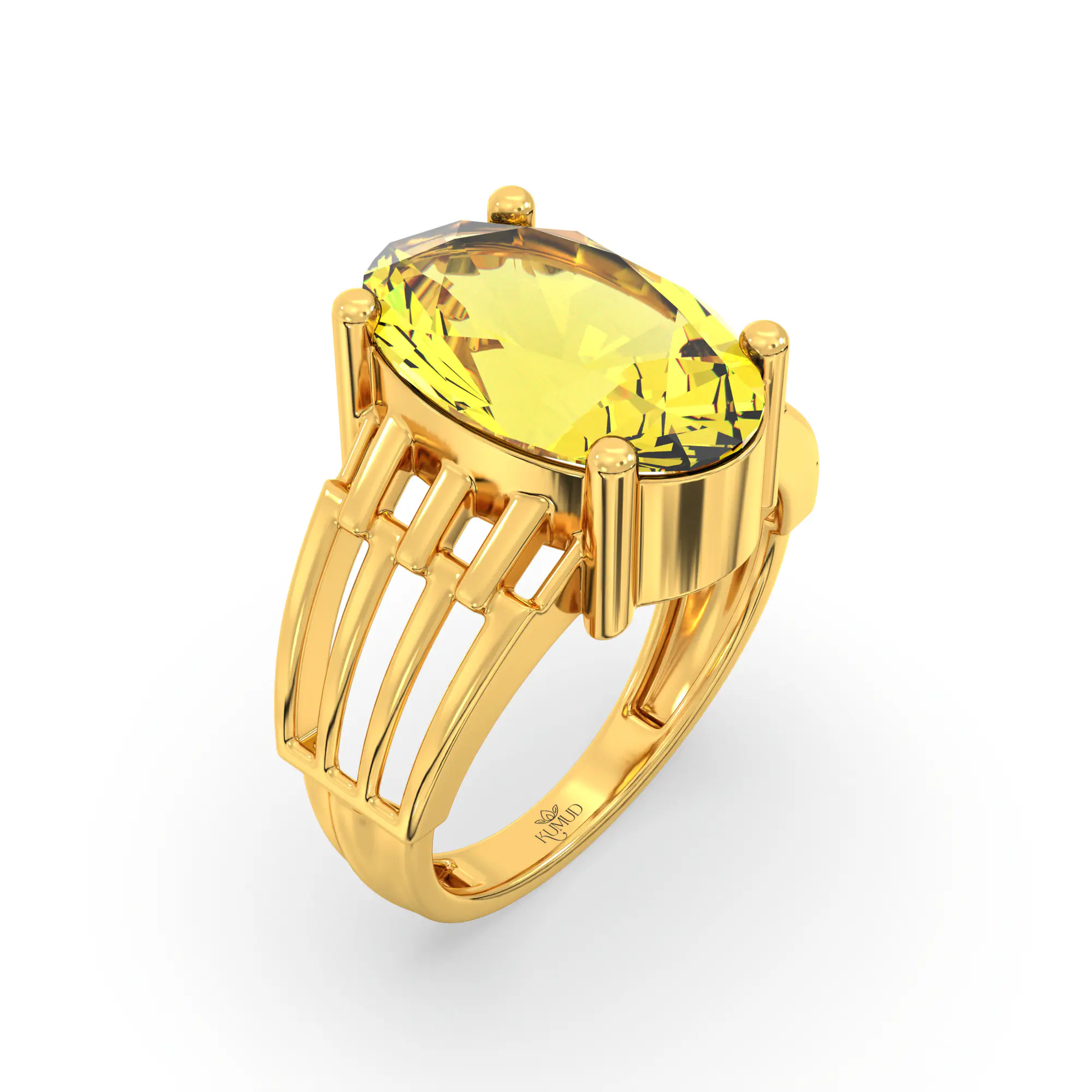 Yellow Sapphire (Pukhraj) Ring for Women in 22K Yellow Gold – Oval 13x8 mm, Prong Setting, 5 g (Design K17B-1) thumbnail