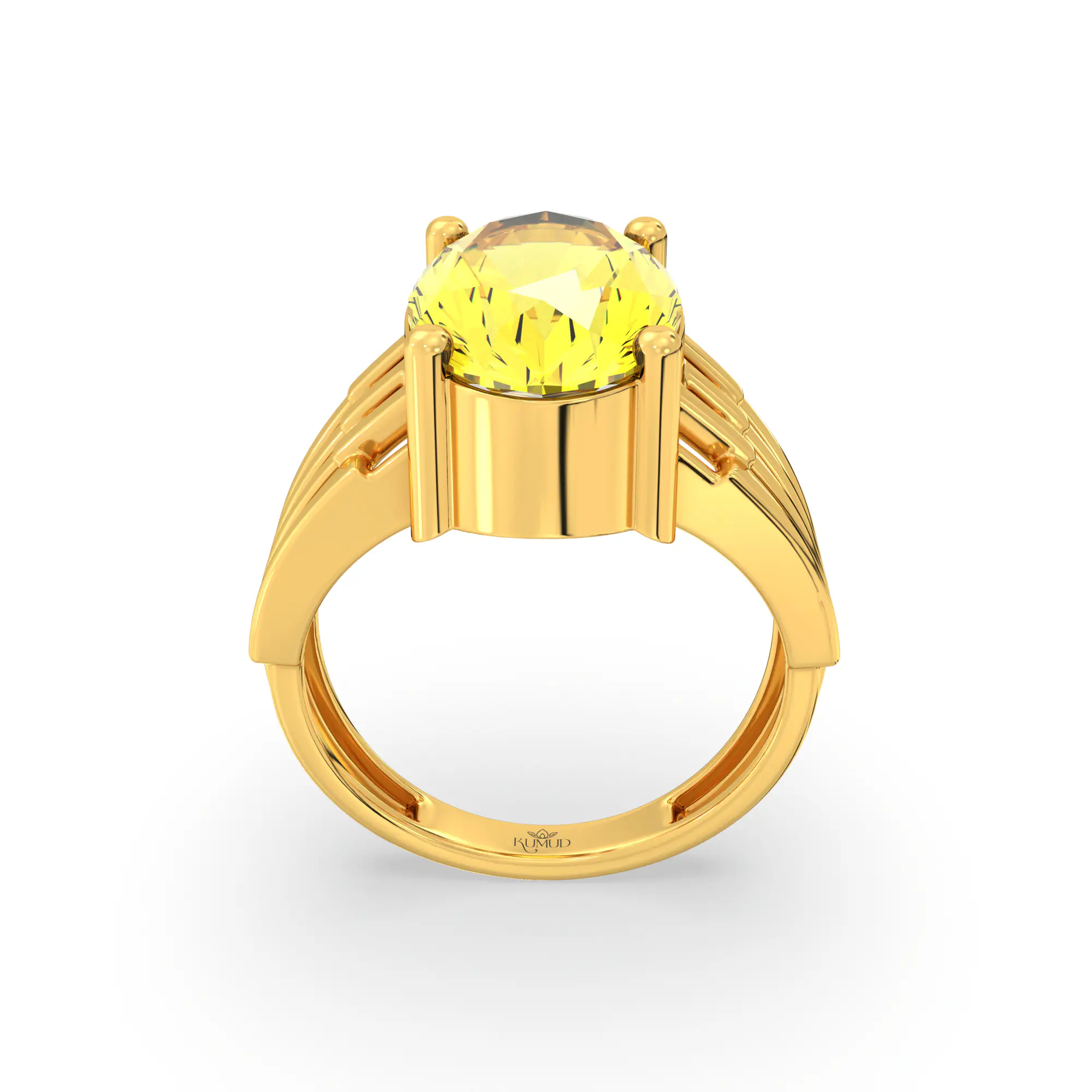 Yellow Sapphire (Pukhraj) Ring for Women in 22K Yellow Gold – Oval 13x8 mm, Prong Setting, 5 g (Design K17B-1) thumbnail