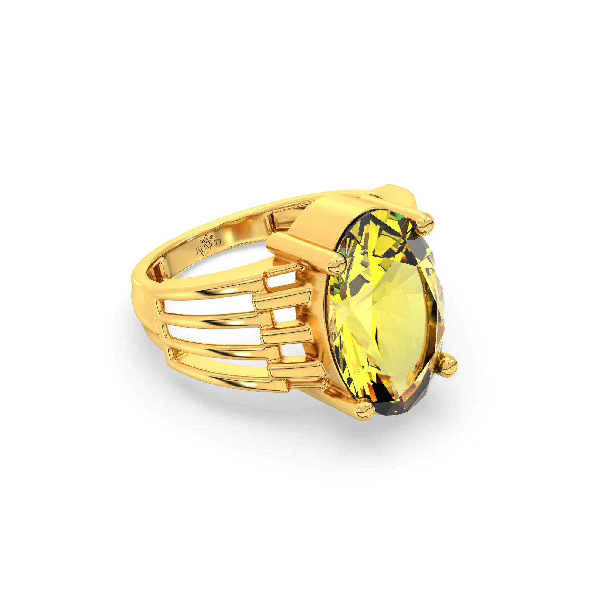 Yellow Sapphire (Pukhraj) Ring for Women in 22K Yellow Gold – Oval 13x8 mm, Prong Setting, 5 g (Design K17B-1) thumbnail