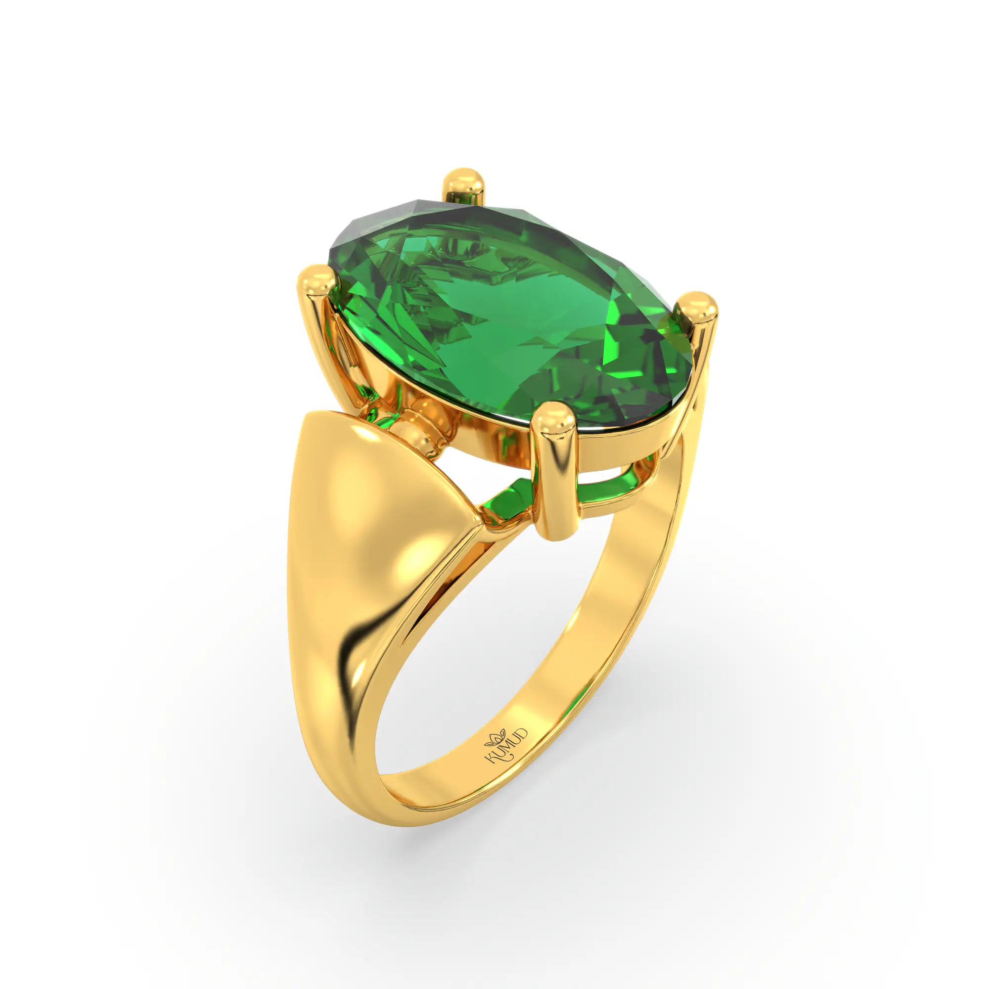 Emerald (Panna) Ring for Women in 22K Yellow Gold – Oval 13x8 mm, Prong Setting, 7 g (Design K17B-2) thumbnail