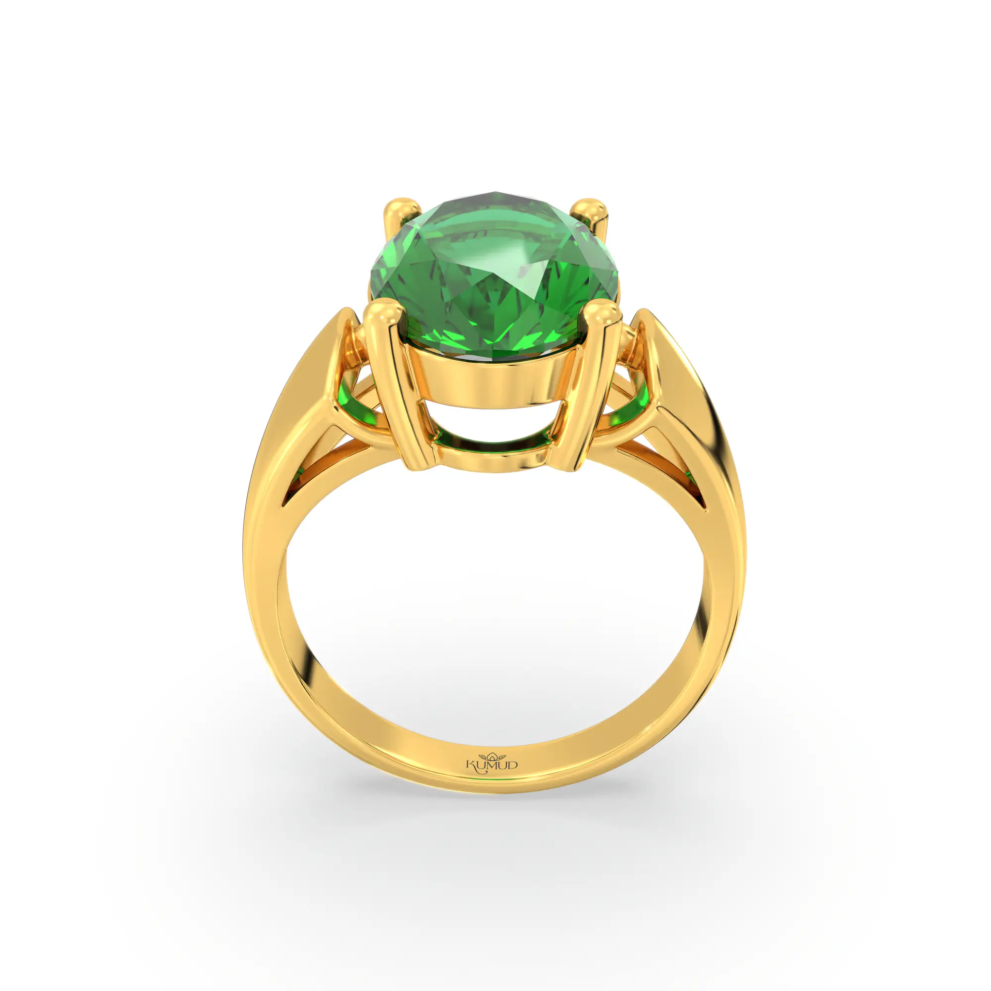Emerald (Panna) Ring for Women in 22K Yellow Gold – Oval 13x8 mm, Prong Setting, 7 g (Design K17B-2) thumbnail
