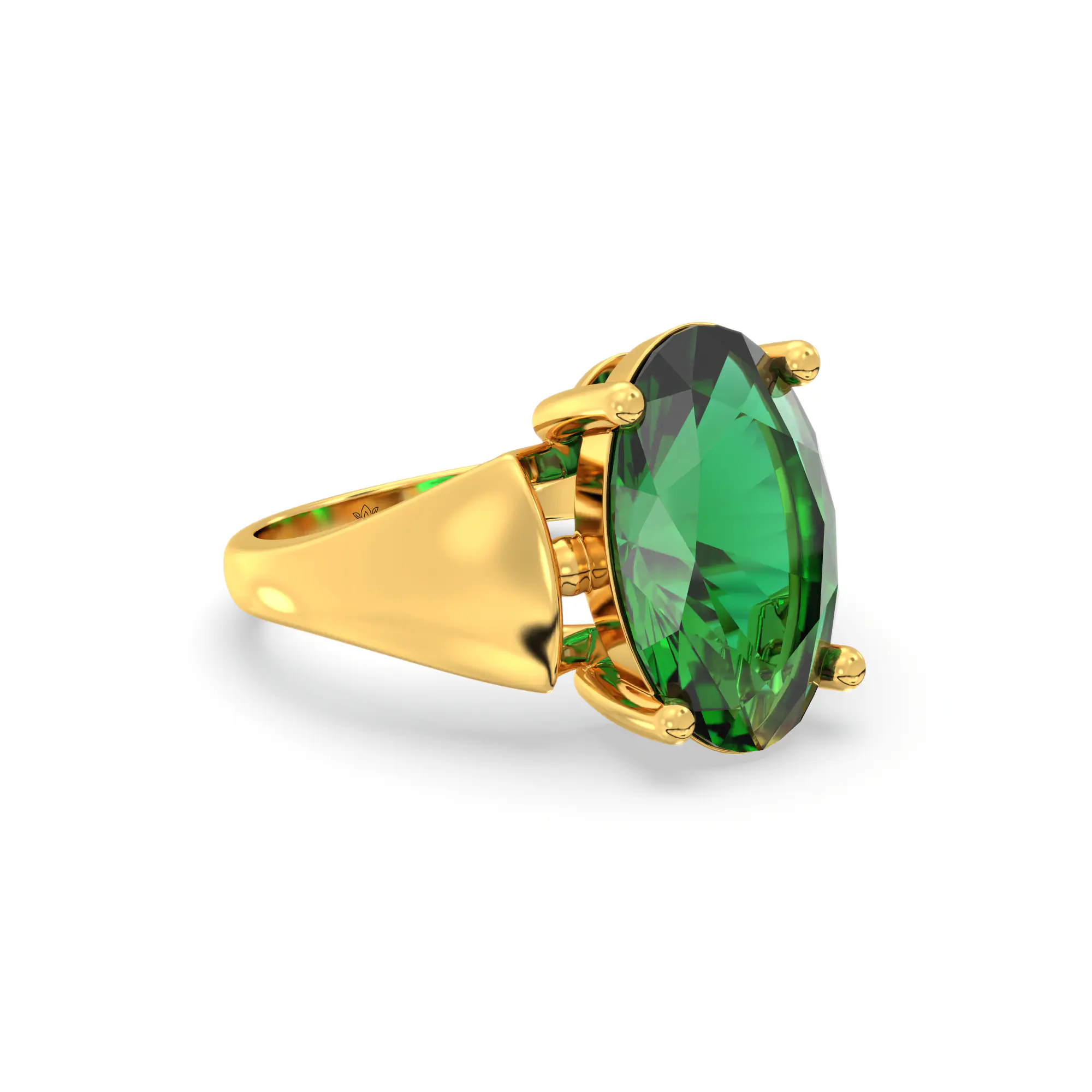 Emerald (Panna) Ring for Women in 22K Yellow Gold – Oval 13x8 mm, Prong Setting, 7 g (Design K17B-2) thumbnail