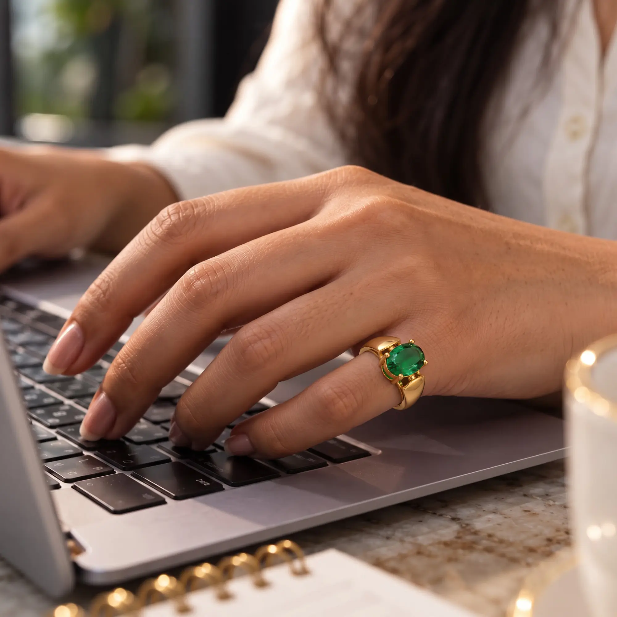 Emerald (Panna) Ring for Women in 22K Yellow Gold – Oval 13x8 mm, Prong Setting, 7 g (Design K17B-2) thumbnail