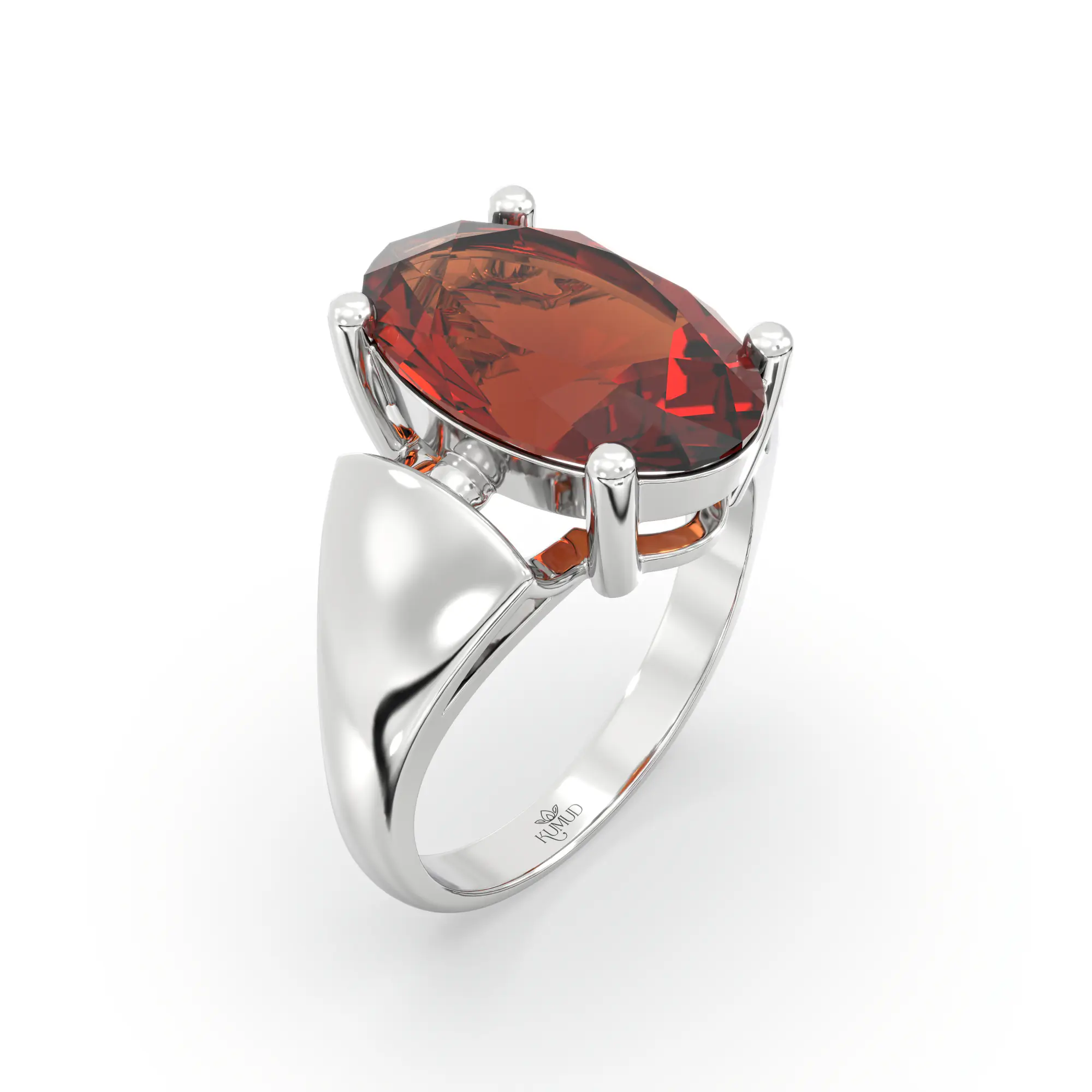 Hessonite (Gomed) Ring for Women in 18K White Gold – Oval 13x8 mm, Prong Setting, 7 g (Design K17B-2) thumbnail