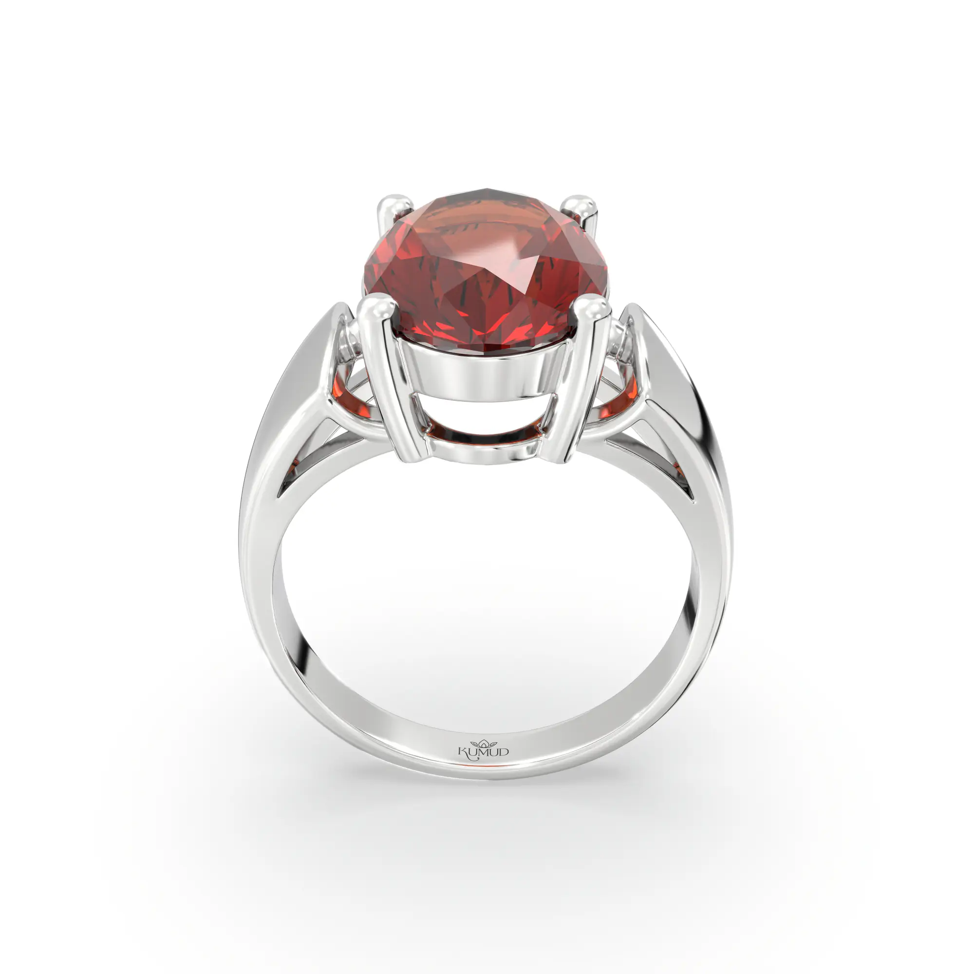 Hessonite (Gomed) Ring for Women in 18K White Gold – Oval 13x8 mm, Prong Setting, 7 g (Design K17B-2) thumbnail