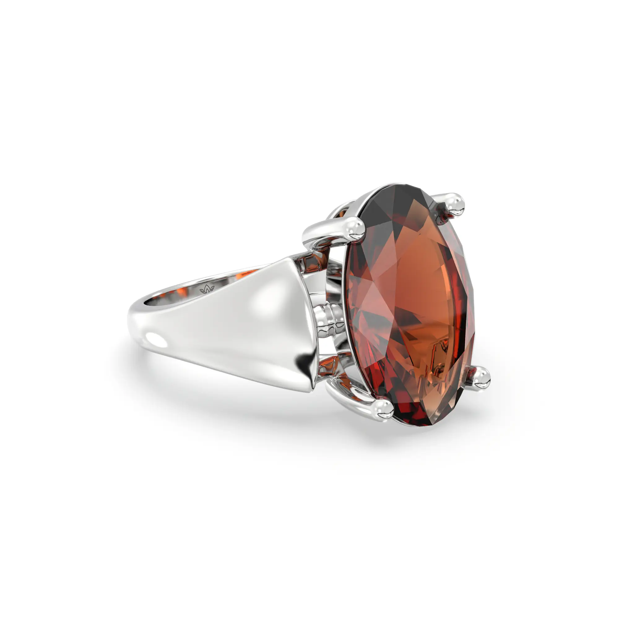Hessonite (Gomed) Ring for Women in 18K White Gold – Oval 13x8 mm, Prong Setting, 7 g (Design K17B-2) thumbnail