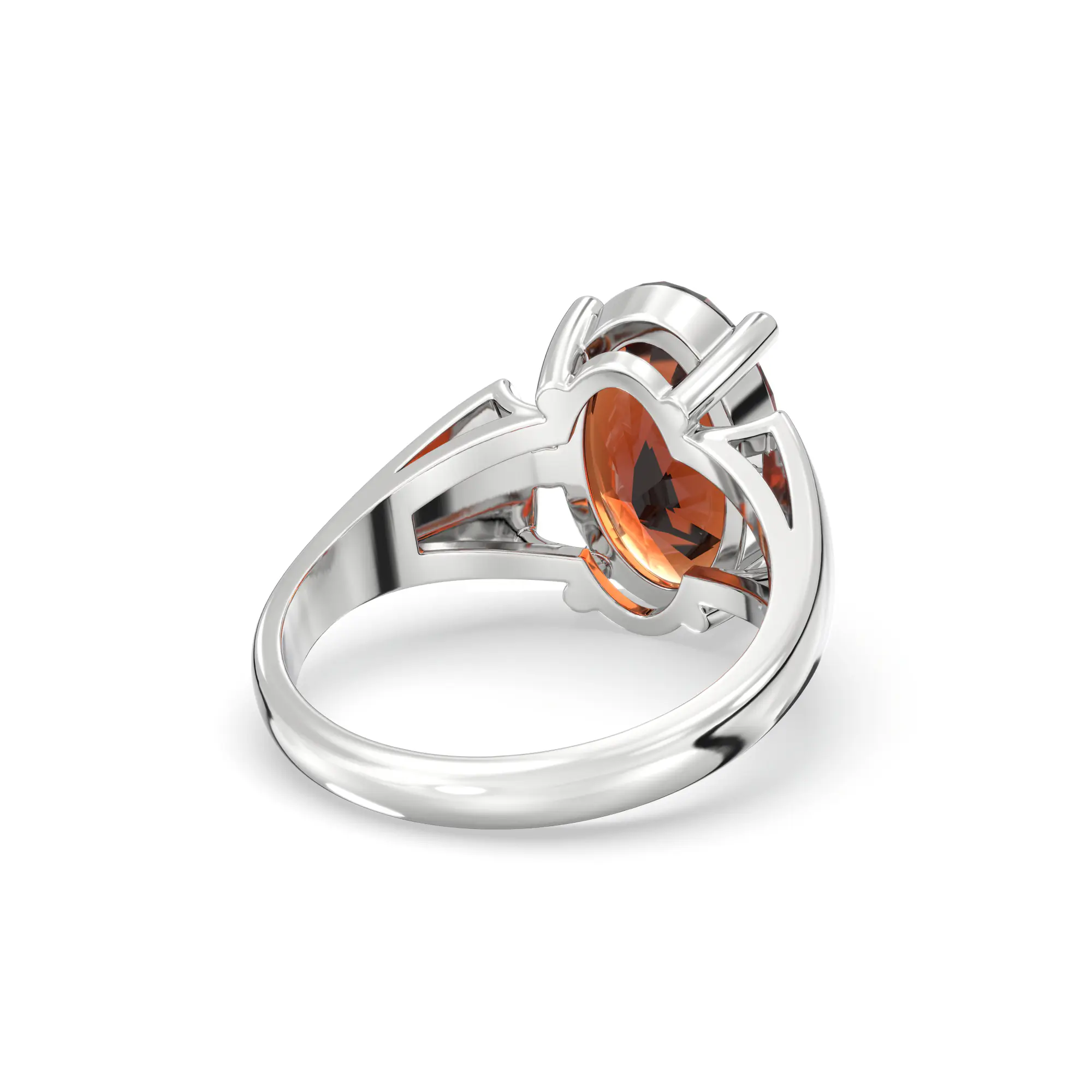 Hessonite (Gomed) Ring for Women in 18K White Gold – Oval 13x8 mm, Prong Setting, 7 g (Design K17B-2) thumbnail