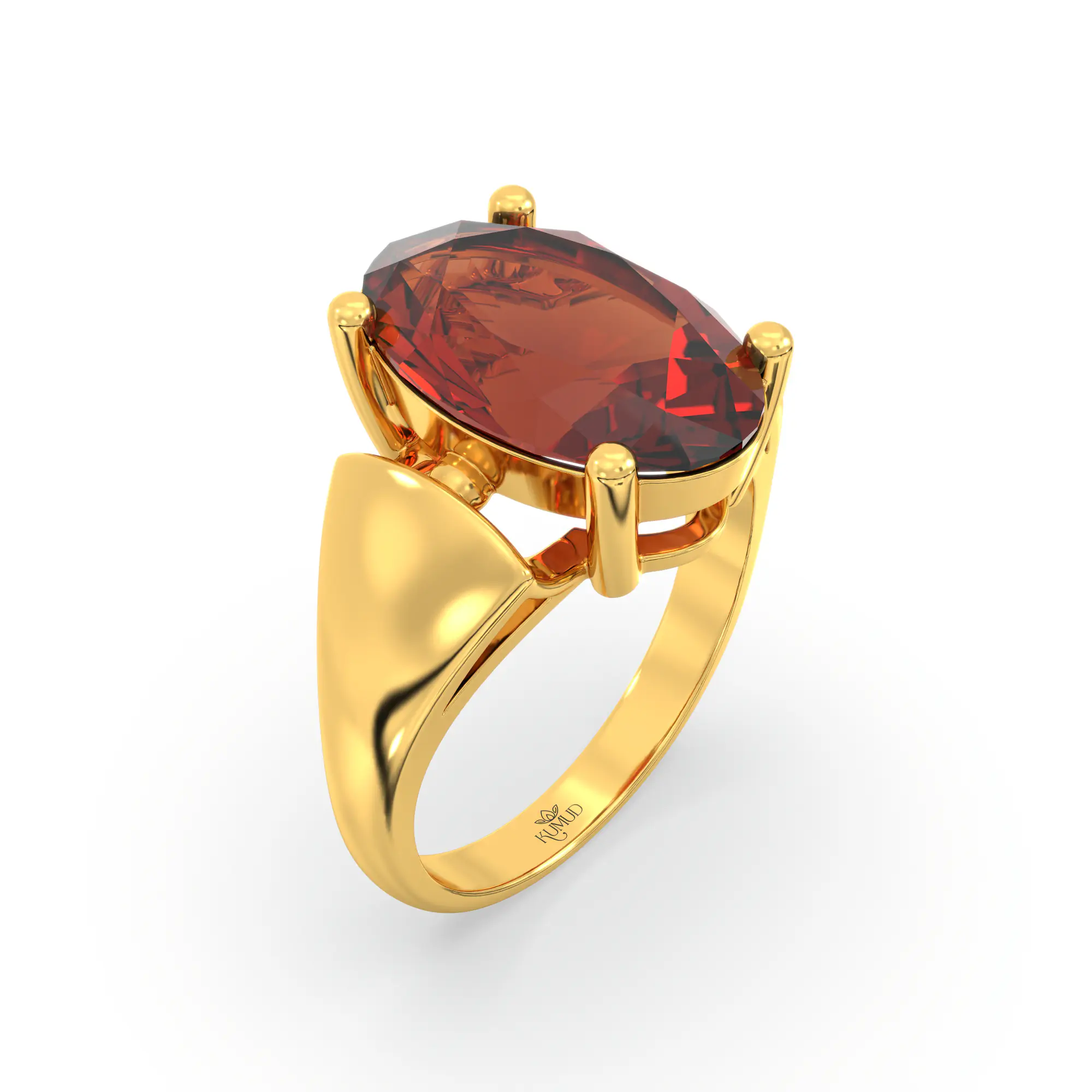 Hessonite (Gomed) Ring for Women in 22K Yellow Gold – Oval 13x8 mm, Prong Setting, 7 g (Design K17B-2) thumbnail