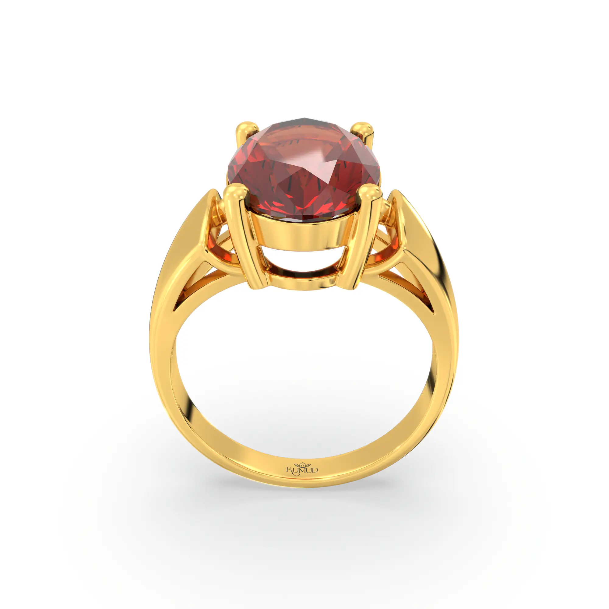 Hessonite (Gomed) Ring for Women in 22K Yellow Gold – Oval 13x8 mm, Prong Setting, 7 g (Design K17B-2) thumbnail