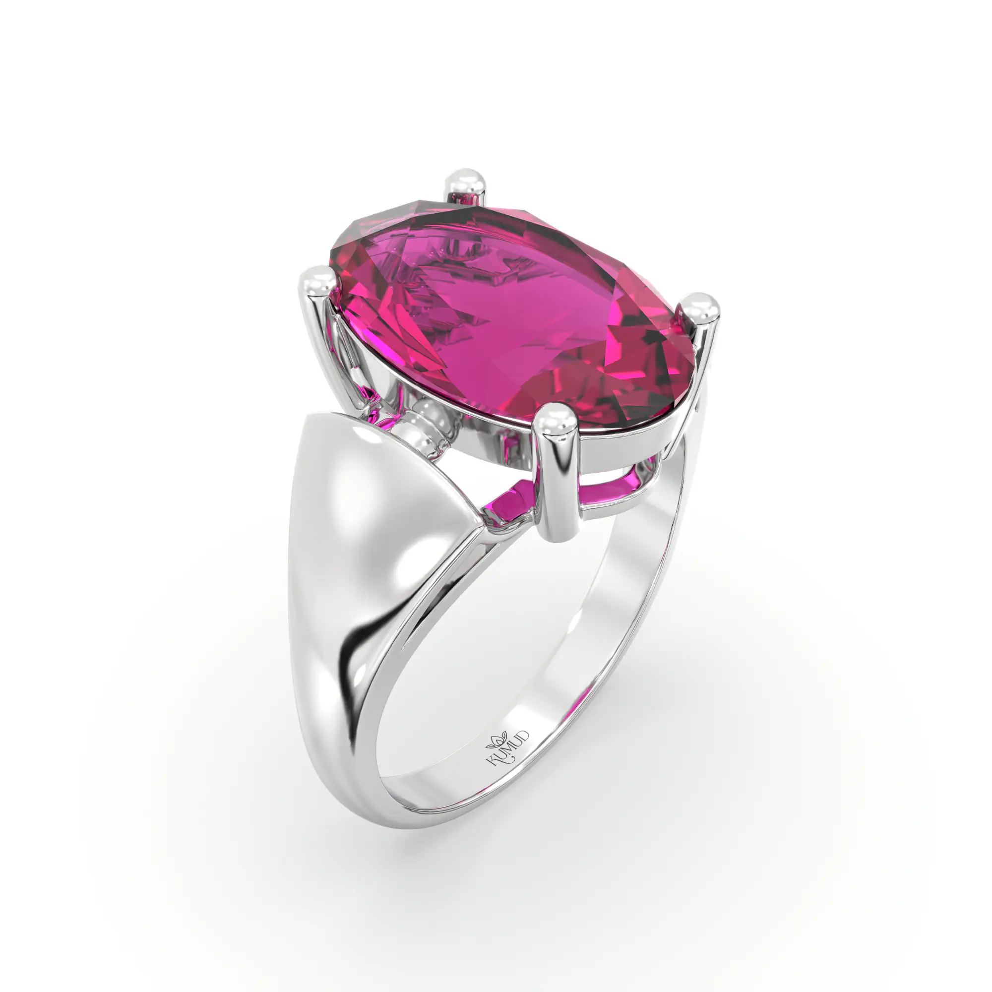 Ruby (Manik) Ring for Women in 18K White Gold – Oval 13x8 mm, Prong Setting, 7 g (Design K17B-2) thumbnail