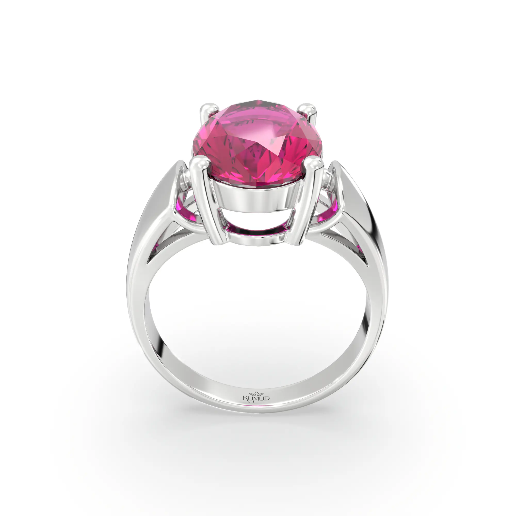 Ruby (Manik) Ring for Women in 18K White Gold – Oval 13x8 mm, Prong Setting, 7 g (Design K17B-2) thumbnail