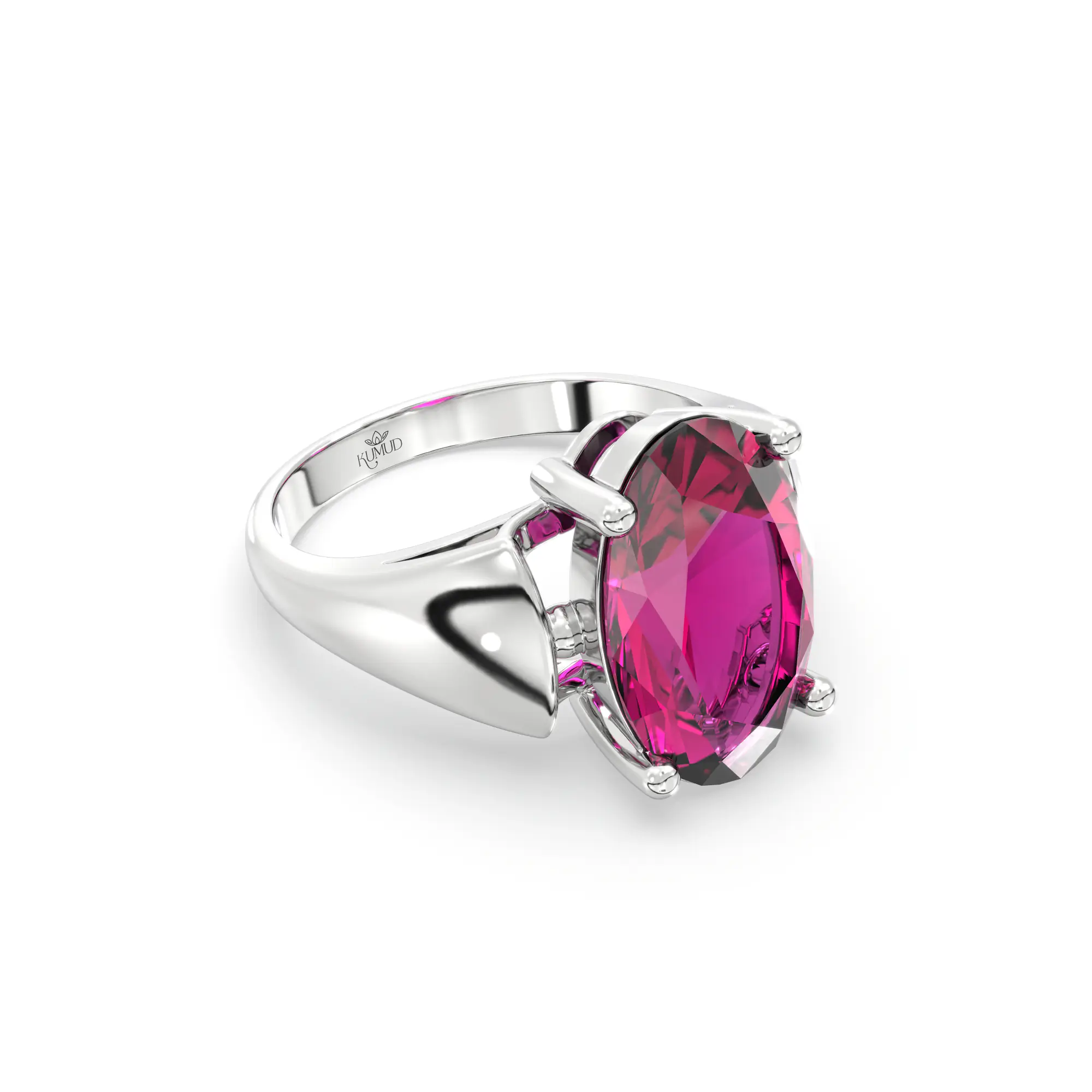 Ruby (Manik) Ring for Women in 18K White Gold – Oval 13x8 mm, Prong Setting, 7 g (Design K17B-2) thumbnail