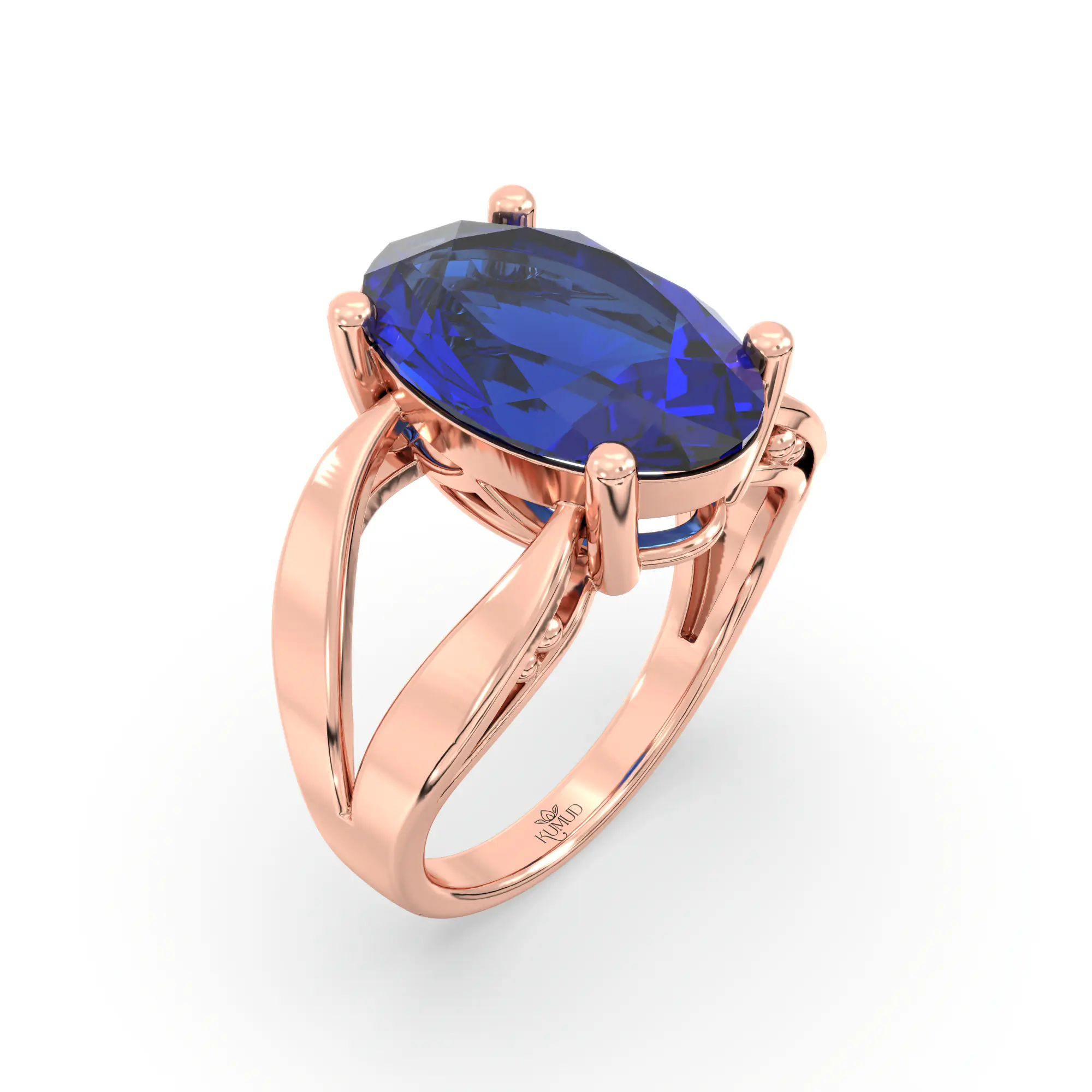Blue Sapphire (Neelam) Ring for Women in 18K Rose Gold – Oval 13x8 mm, Prong Setting, 6 g (Design K17B-3) thumbnail
