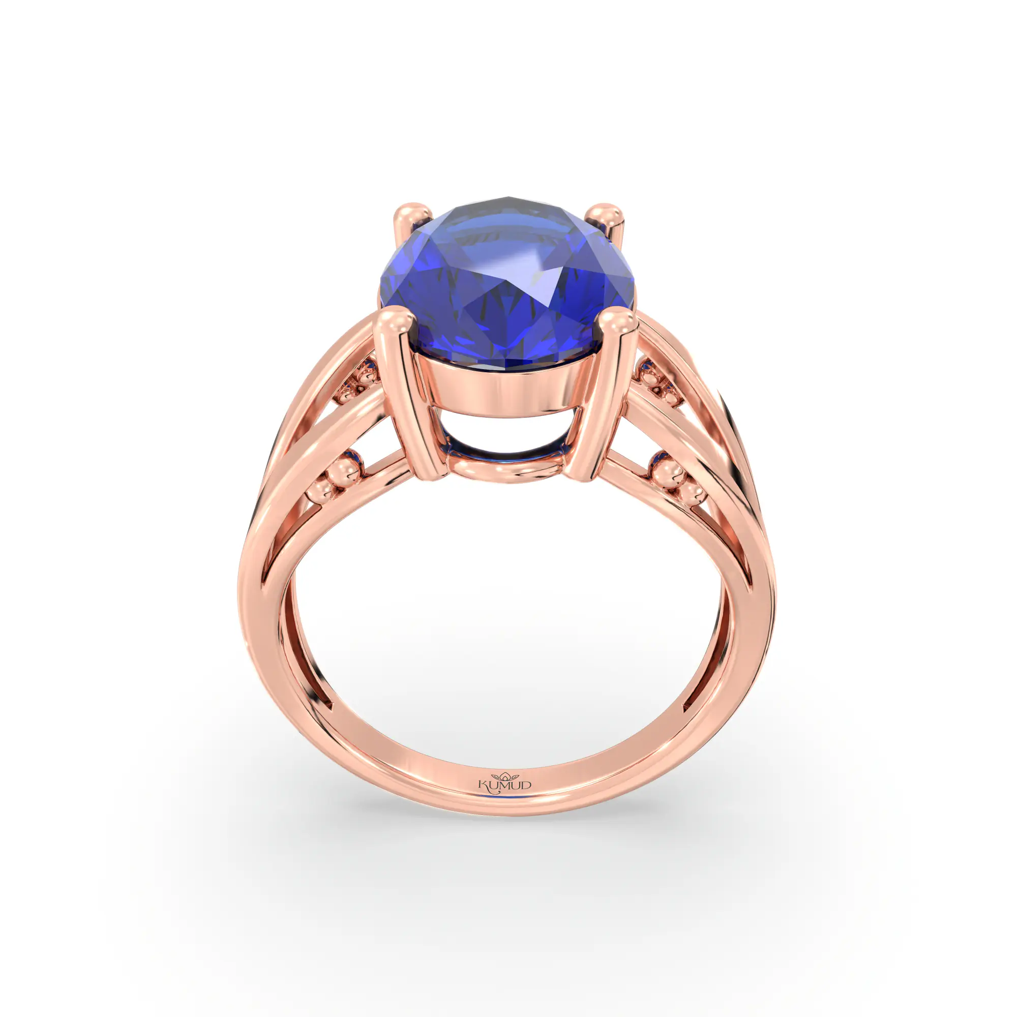 Blue Sapphire (Neelam) Ring for Women in 18K Rose Gold – Oval 13x8 mm, Prong Setting, 6 g (Design K17B-3) thumbnail