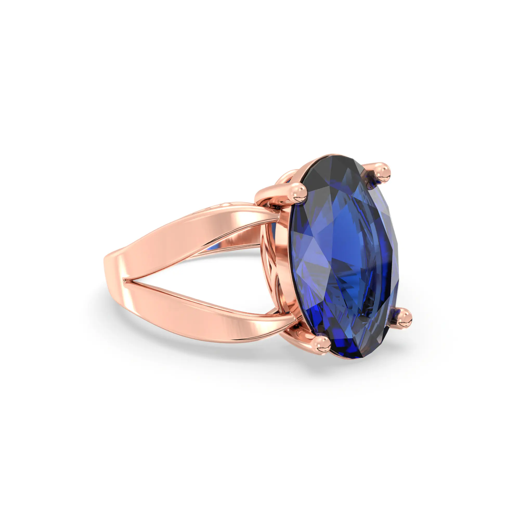 Blue Sapphire (Neelam) Ring for Women in 18K Rose Gold – Oval 13x8 mm, Prong Setting, 6 g (Design K17B-3) thumbnail