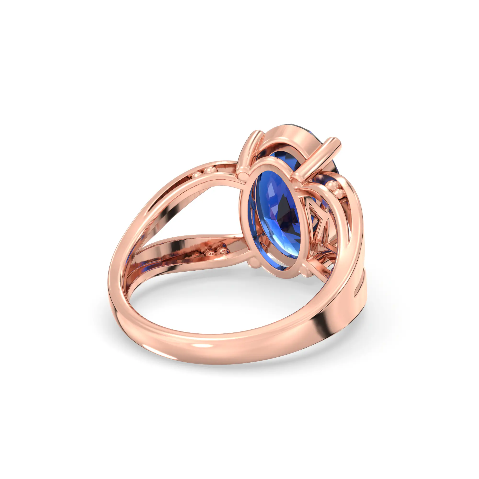 Blue Sapphire (Neelam) Ring for Women in 18K Rose Gold – Oval 13x8 mm, Prong Setting, 6 g (Design K17B-3) thumbnail