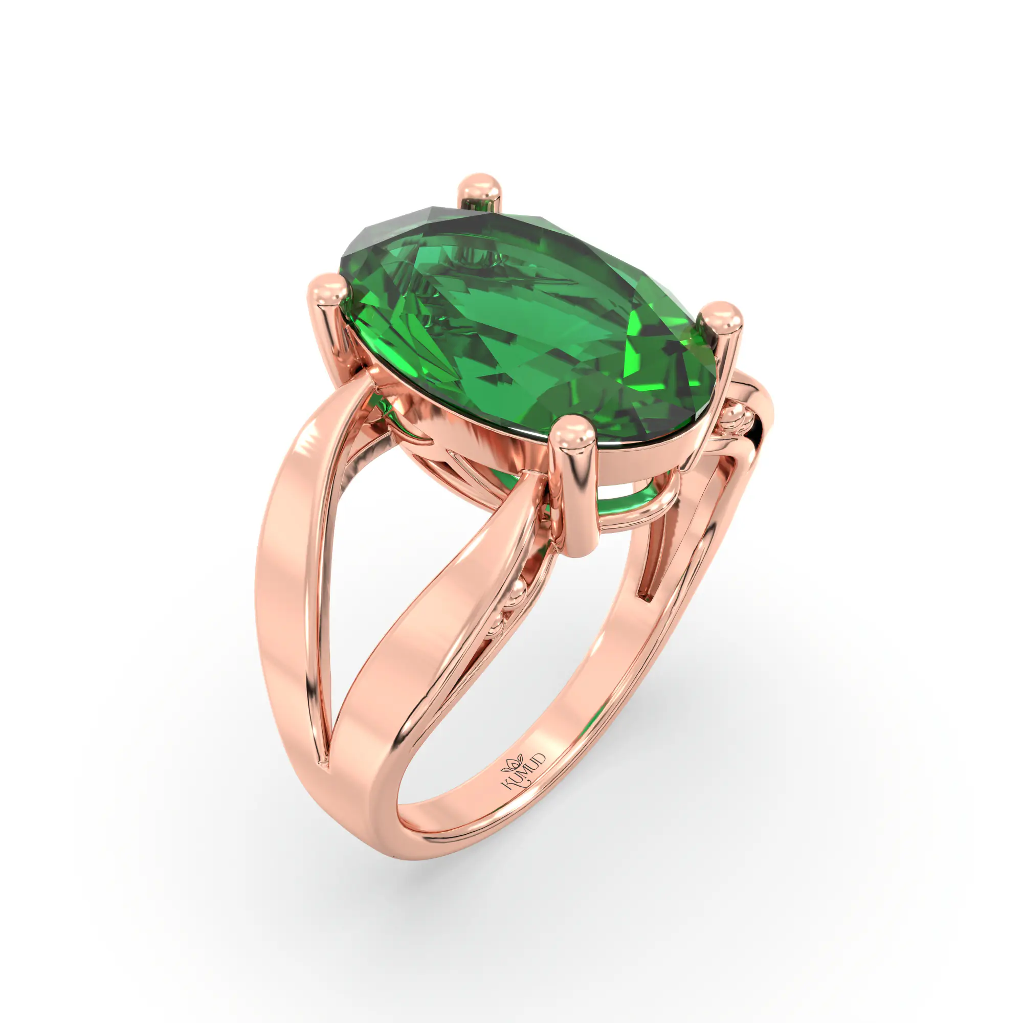 Emerald (Panna) Ring for Women in 18K Rose Gold – Oval 13x8 mm, Prong Setting, 6 g (Design K17B-3) thumbnail