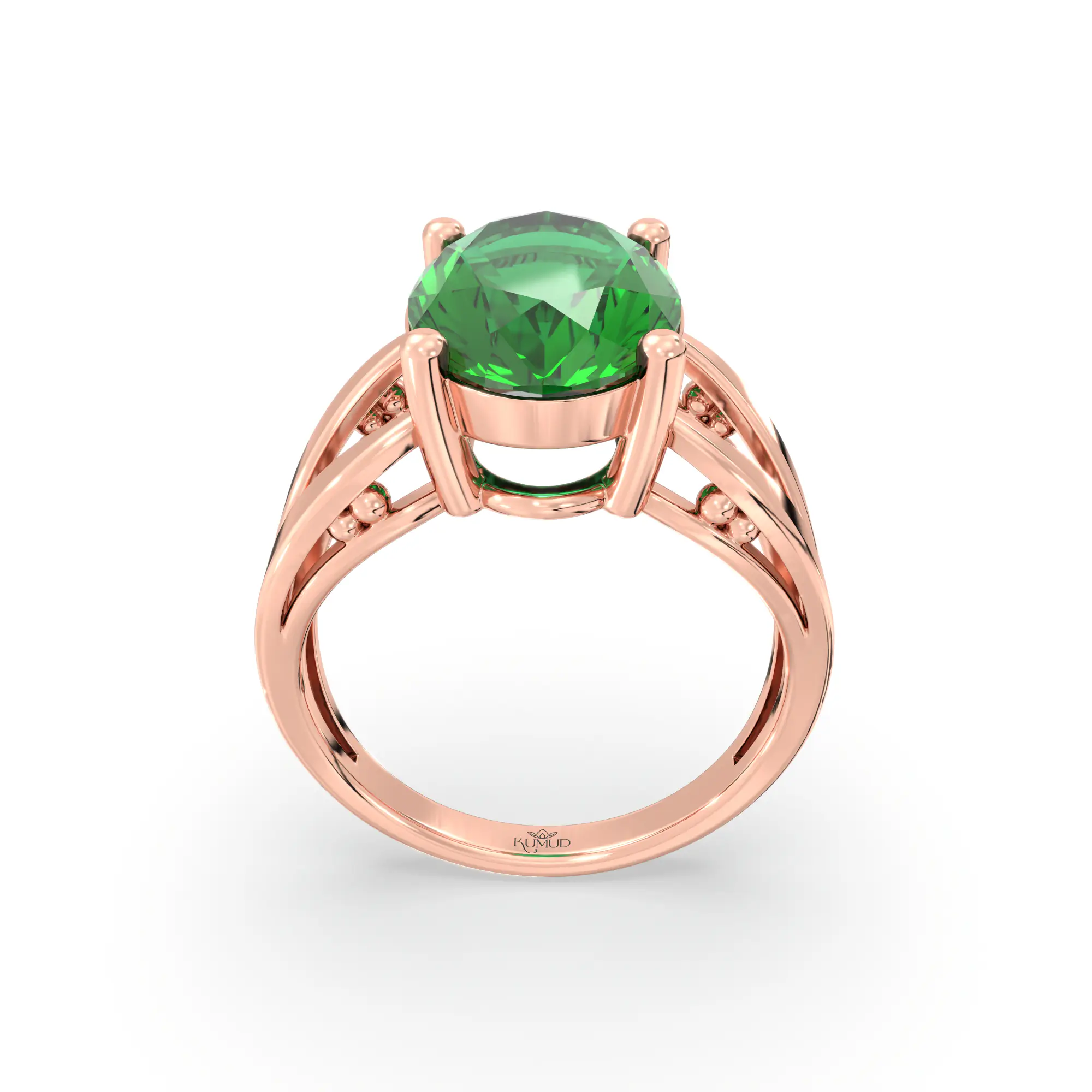 Emerald (Panna) Ring for Women in 18K Rose Gold – Oval 13x8 mm, Prong Setting, 6 g (Design K17B-3) thumbnail