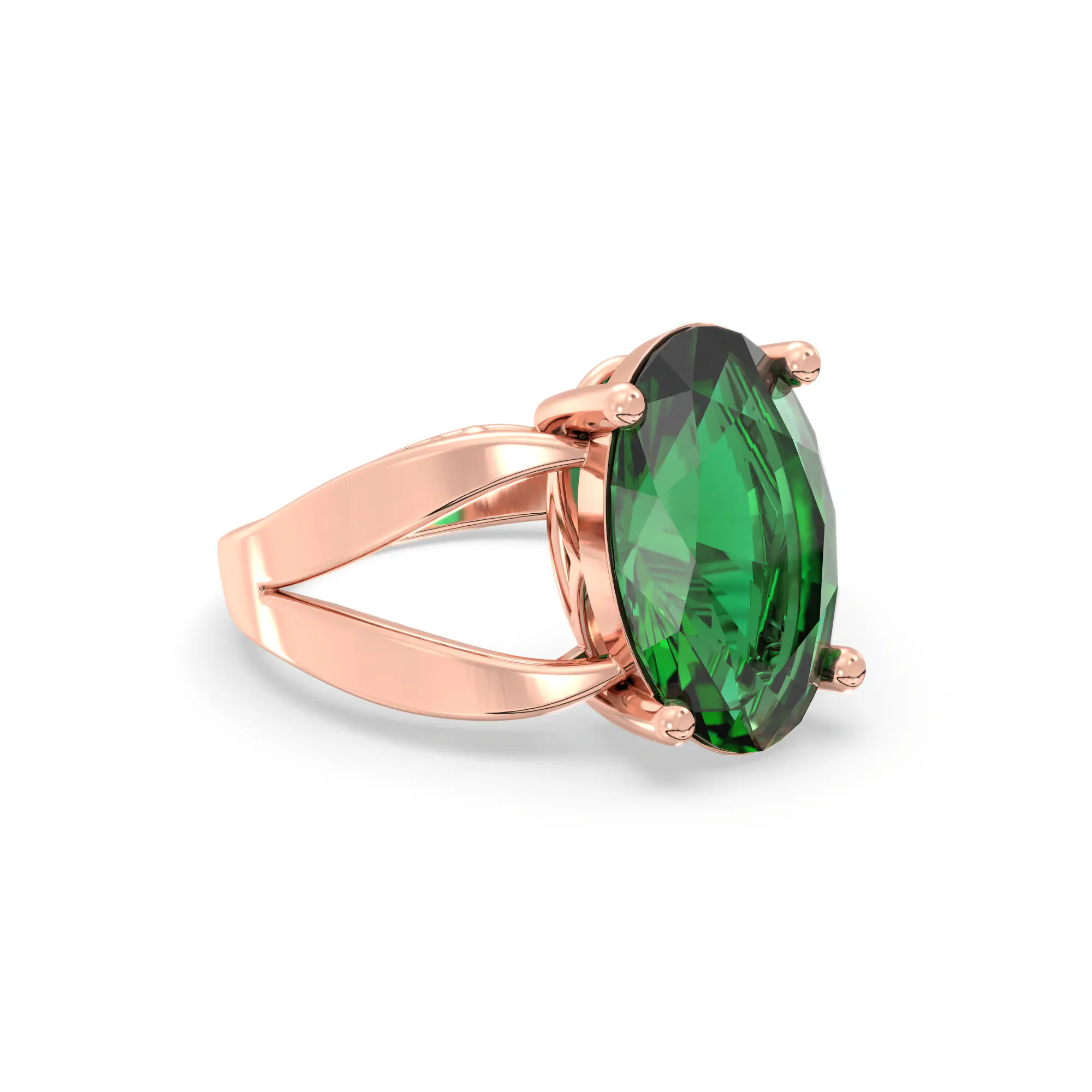 Emerald (Panna) Ring for Women in 18K Rose Gold – Oval 13x8 mm, Prong Setting, 6 g (Design K17B-3) thumbnail
