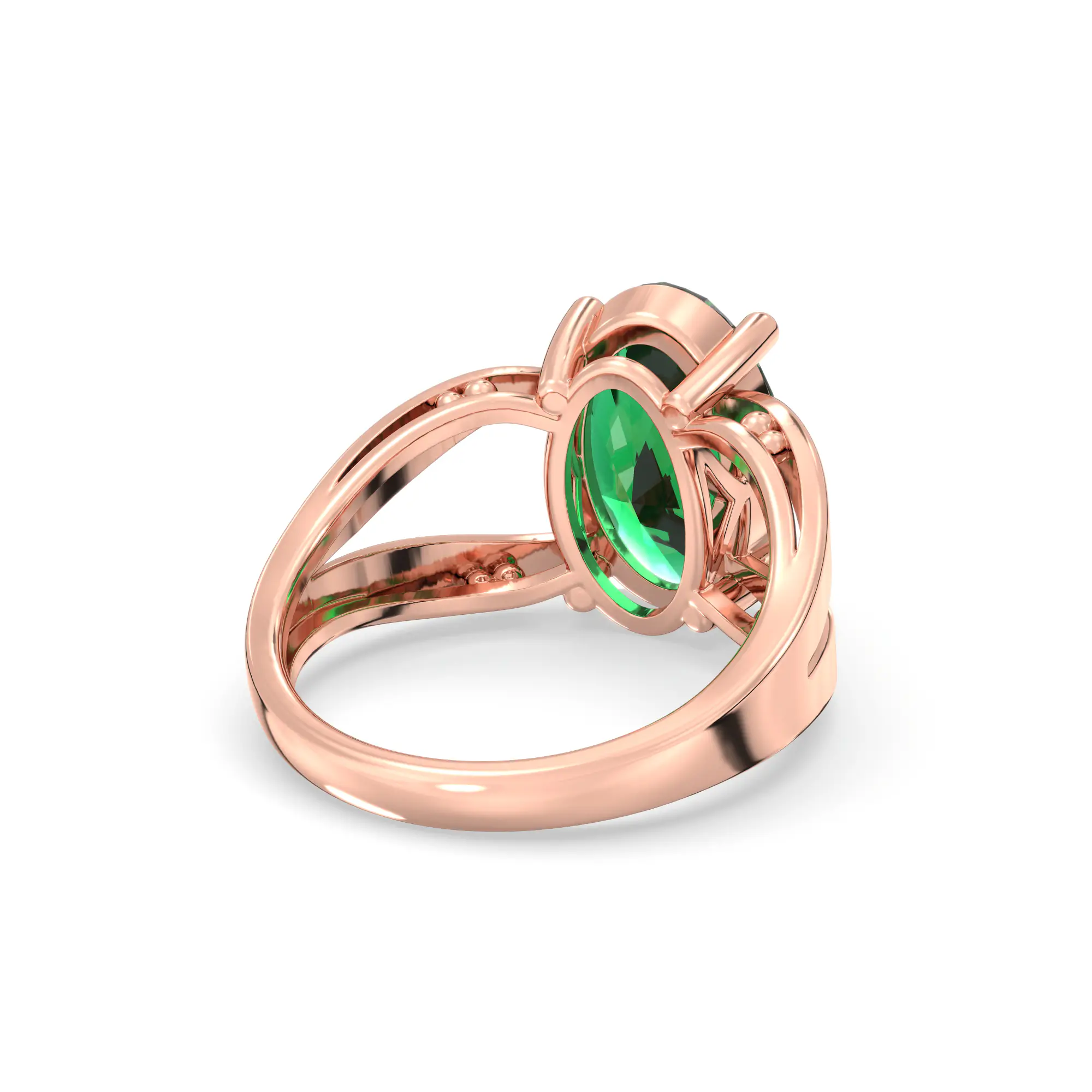 Emerald (Panna) Ring for Women in 18K Rose Gold – Oval 13x8 mm, Prong Setting, 6 g (Design K17B-3) thumbnail