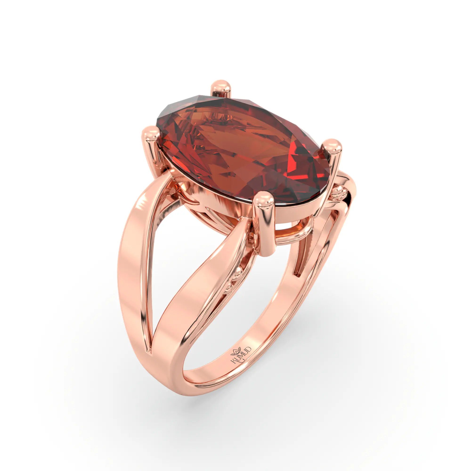 Hessonite (Gomed) Ring for Women in 18K Rose Gold – Oval 13x8 mm, Prong Setting, 6 g (Design K17B-3) thumbnail