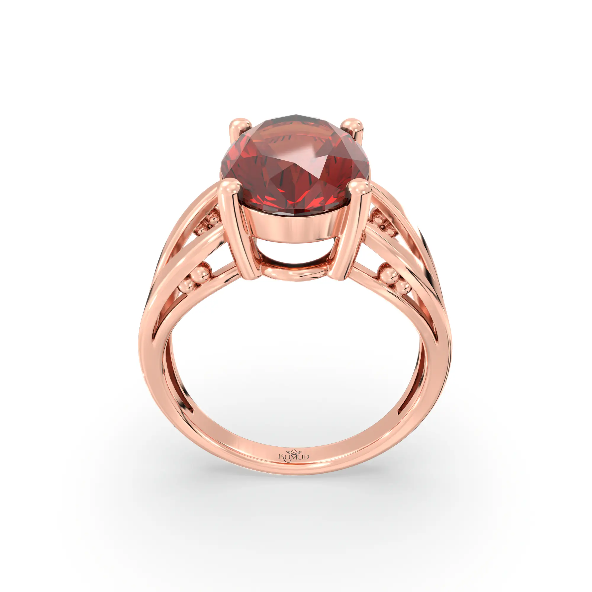 Hessonite (Gomed) Ring for Women in 18K Rose Gold – Oval 13x8 mm, Prong Setting, 6 g (Design K17B-3) thumbnail