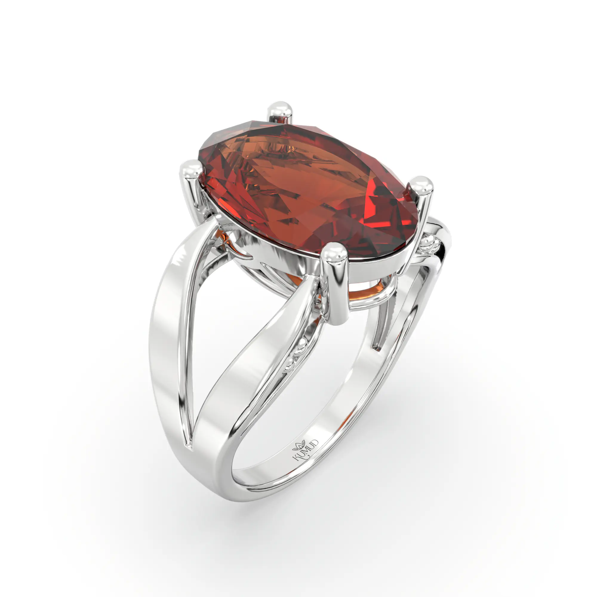 Hessonite (Gomed) Ring for Women in 18K White Gold – Oval 13x8 mm, Prong Setting, 6 g (Design K17B-3) thumbnail