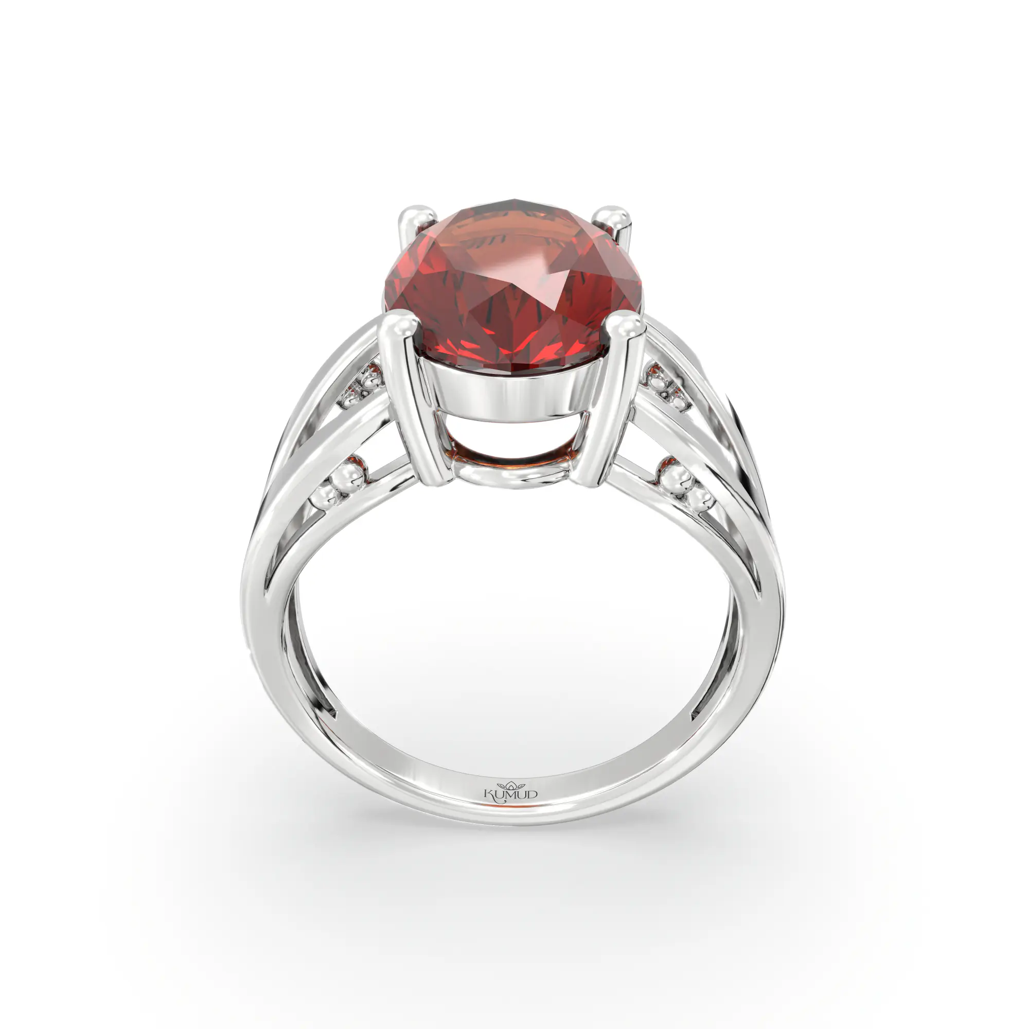 Hessonite (Gomed) Ring for Women in 18K White Gold – Oval 13x8 mm, Prong Setting, 6 g (Design K17B-3) thumbnail