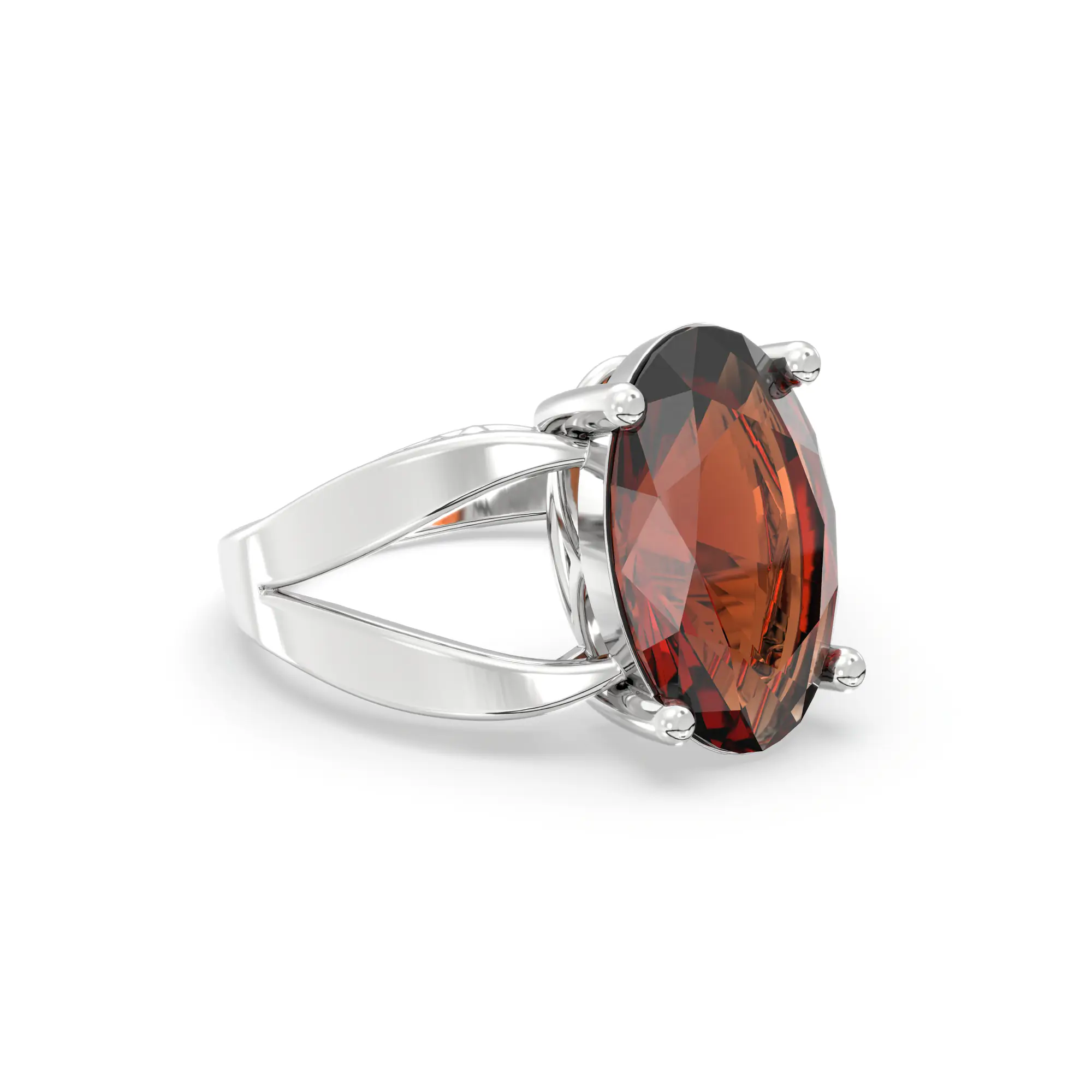 Hessonite (Gomed) Ring for Women in 18K White Gold – Oval 13x8 mm, Prong Setting, 6 g (Design K17B-3) thumbnail